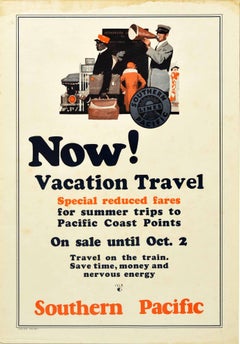 Original Vintage Poster Southern Pacific Lines Railway Travel Summer Vacation