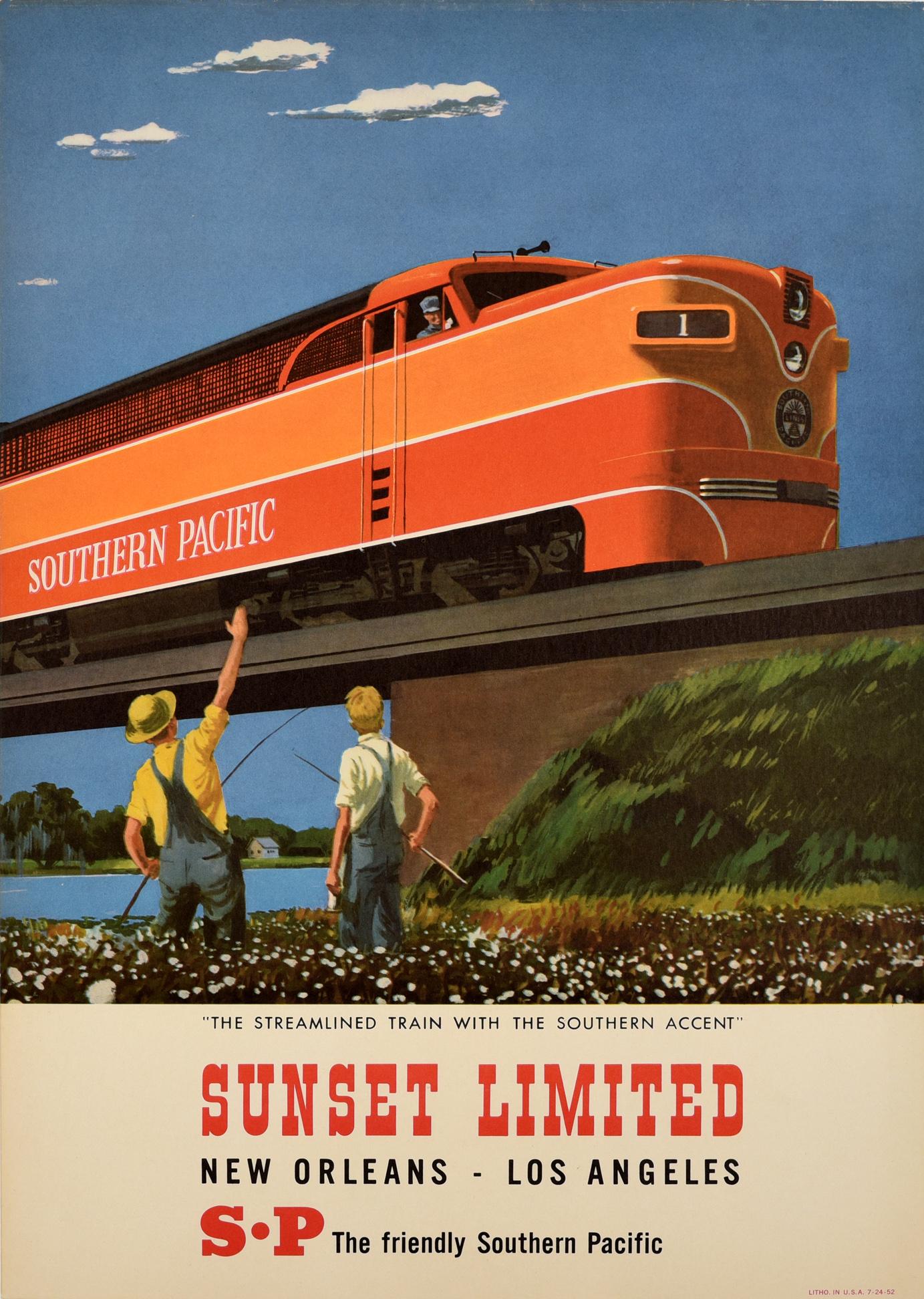 Unknown Print - Original Vintage Poster Southern Pacific Railroad Streamlined Train Sunset Ltd