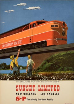 Original Vintage Poster Southern Pacific Railroad Streamlined Train Sunset Ltd