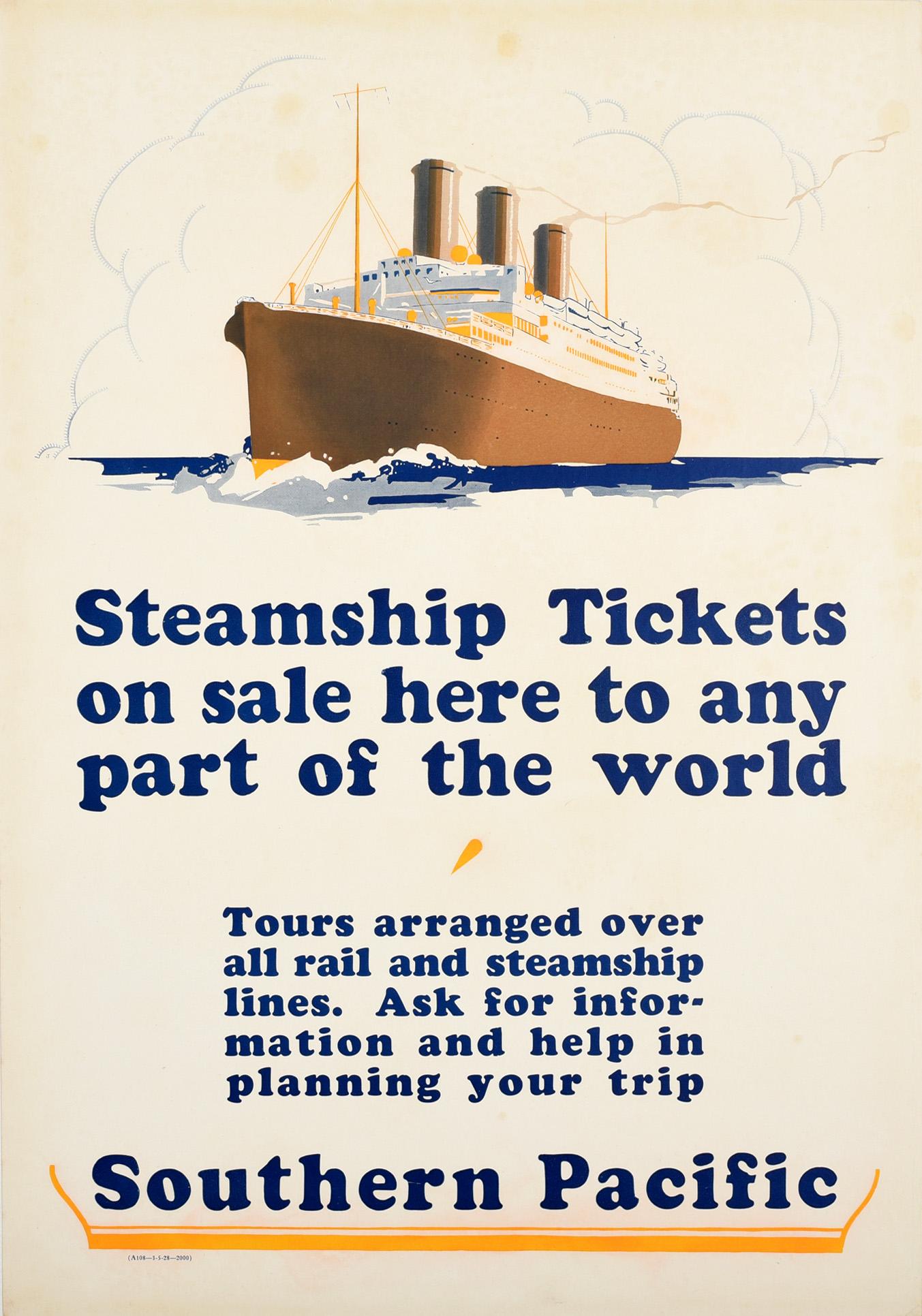 Unknown Print - Original Vintage Poster Southern Pacific Steamship Ocean Liner Cruise Travel Art