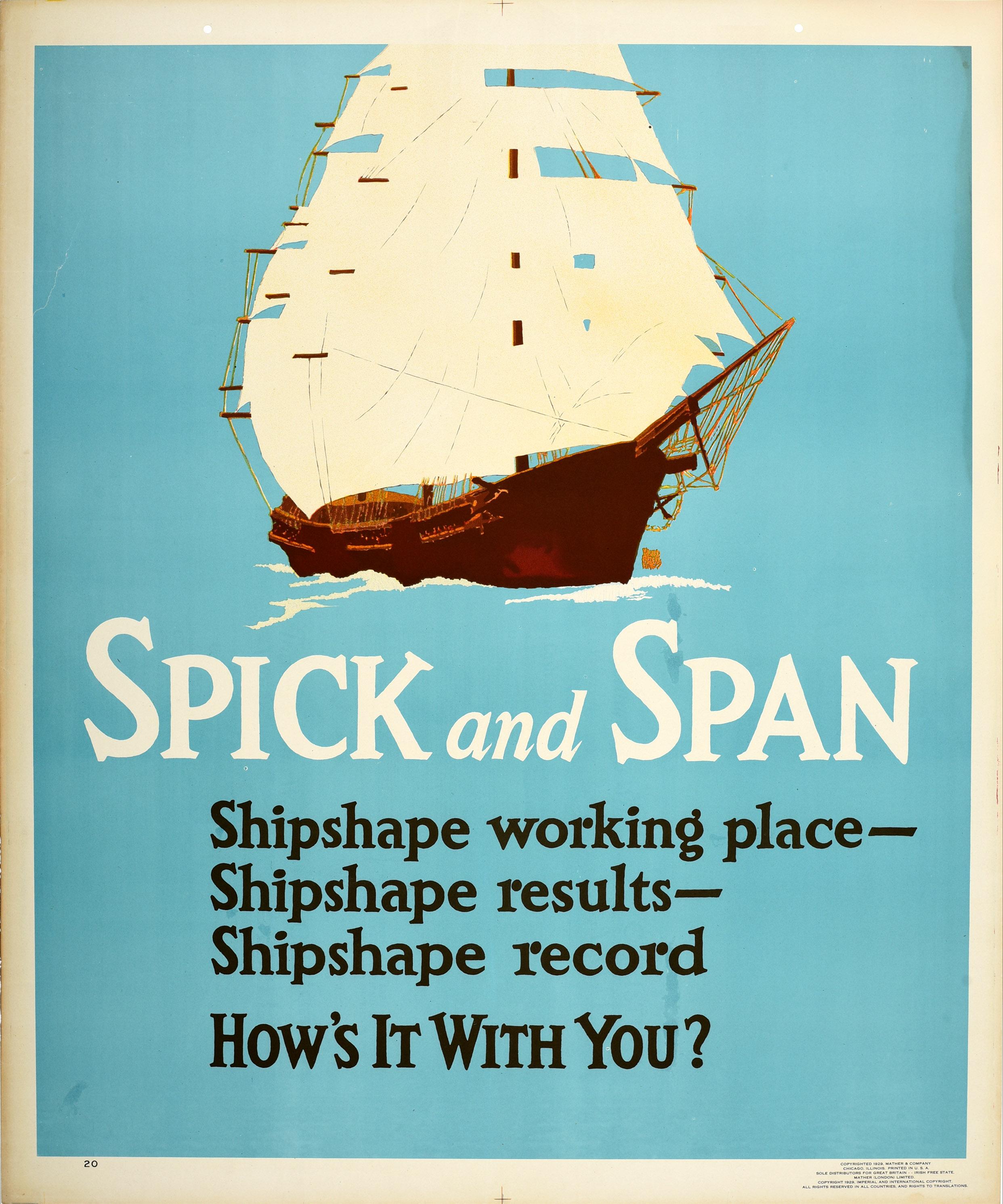 Unknown Print - Original Vintage Poster Spick & Span Shipshape Work Motivation Safety Sail Boat