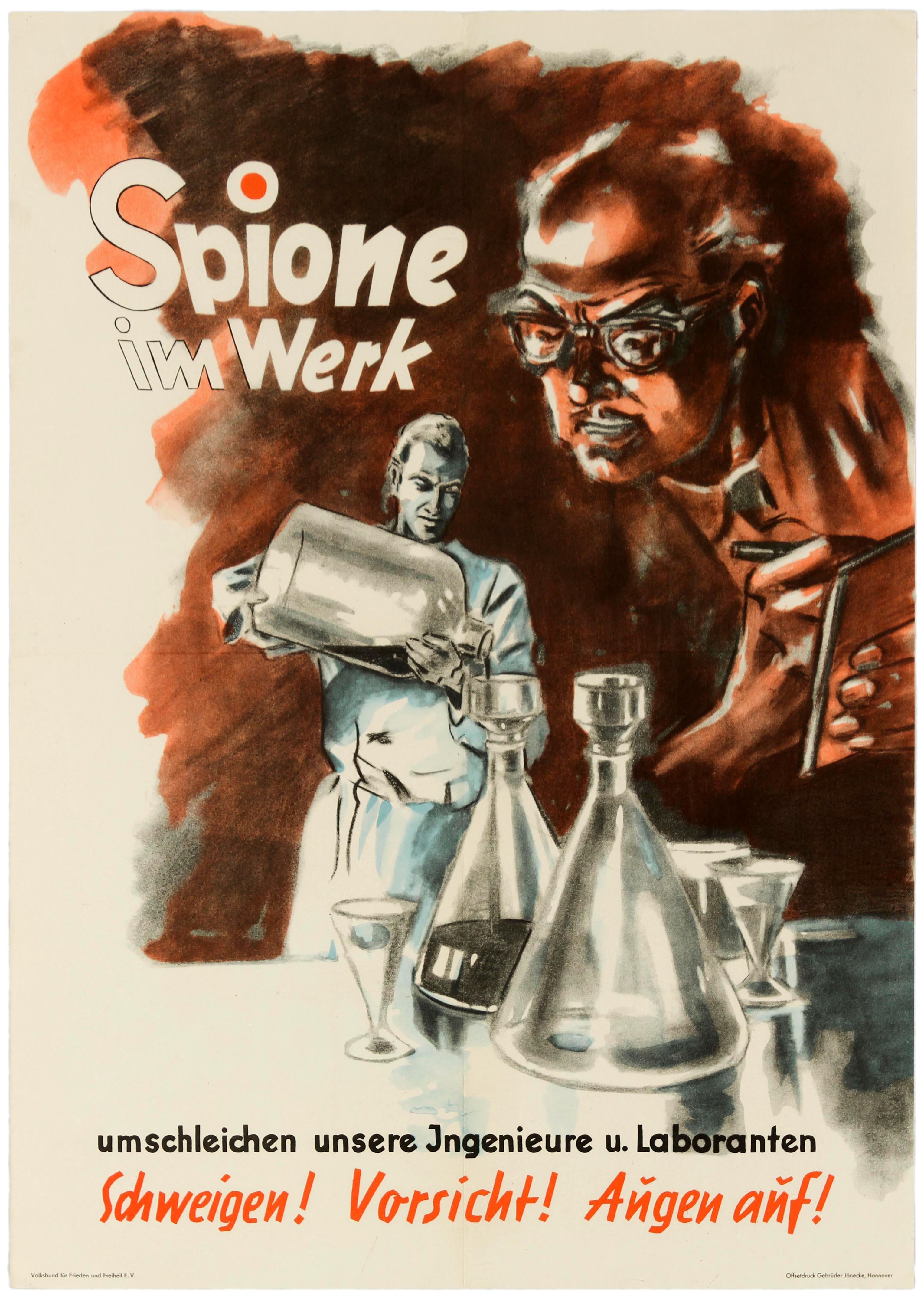 Print Unknown - Affiche vintage d'origine Espions au travail « Spione Im Wer » – Propagande allemande pendant la Guerre froide