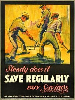 Original Vintage Poster Steady Does It Save Regularly Buy Savings Certificates