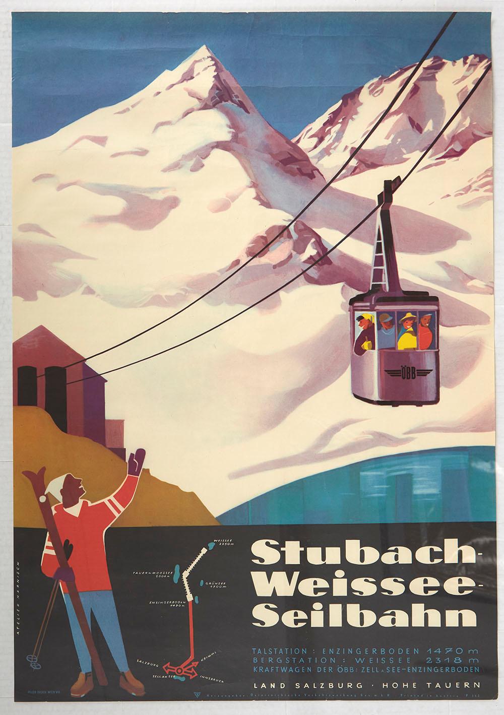 Unknown Print - Original Vintage Poster Stubach Weissee Seilbahn Winter Sport Skiing Travel Art