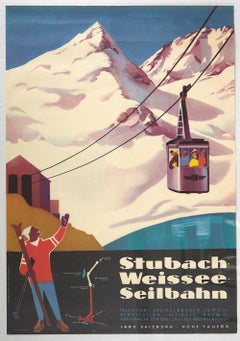 Original Vintage Poster Stubach Weissee Seilbahn Winter Sport Skiing Travel Art