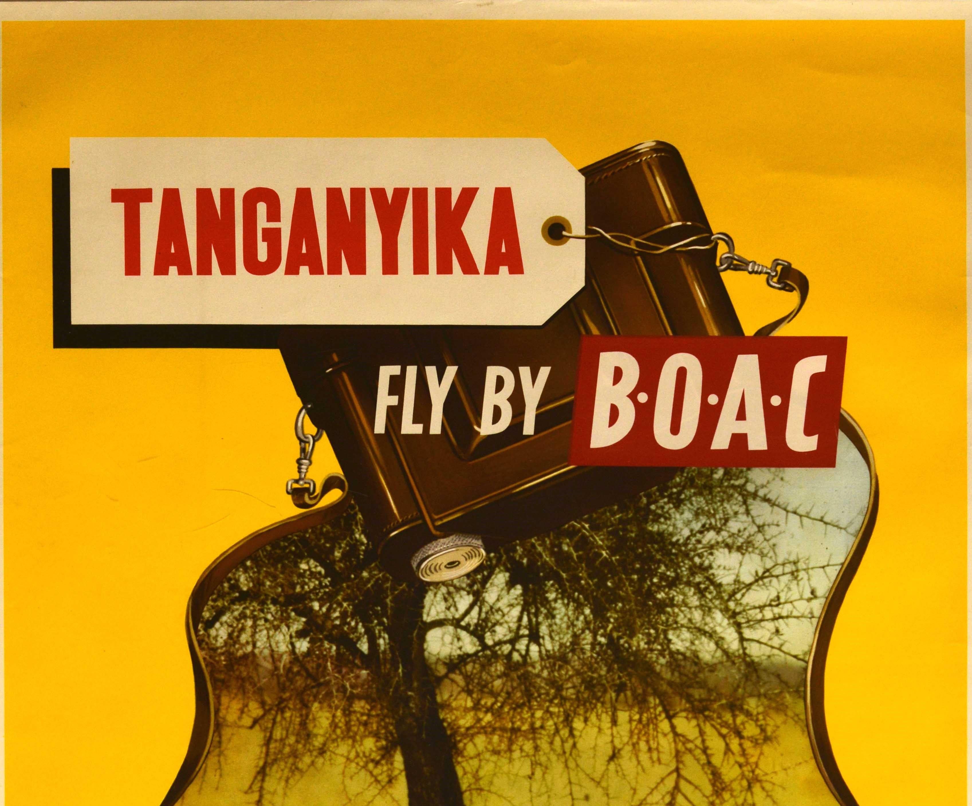 Original Vintage Poster Tanganyika Fly By BOAC Africa Holiday Lion Safari Travel - Print by Unknown