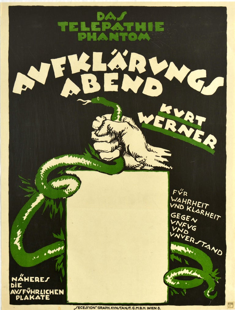 Unknown Original Vintage Poster Telepathie Phantom Telepathic Phantom Werner Snake Truth For Sale At 1stdibs