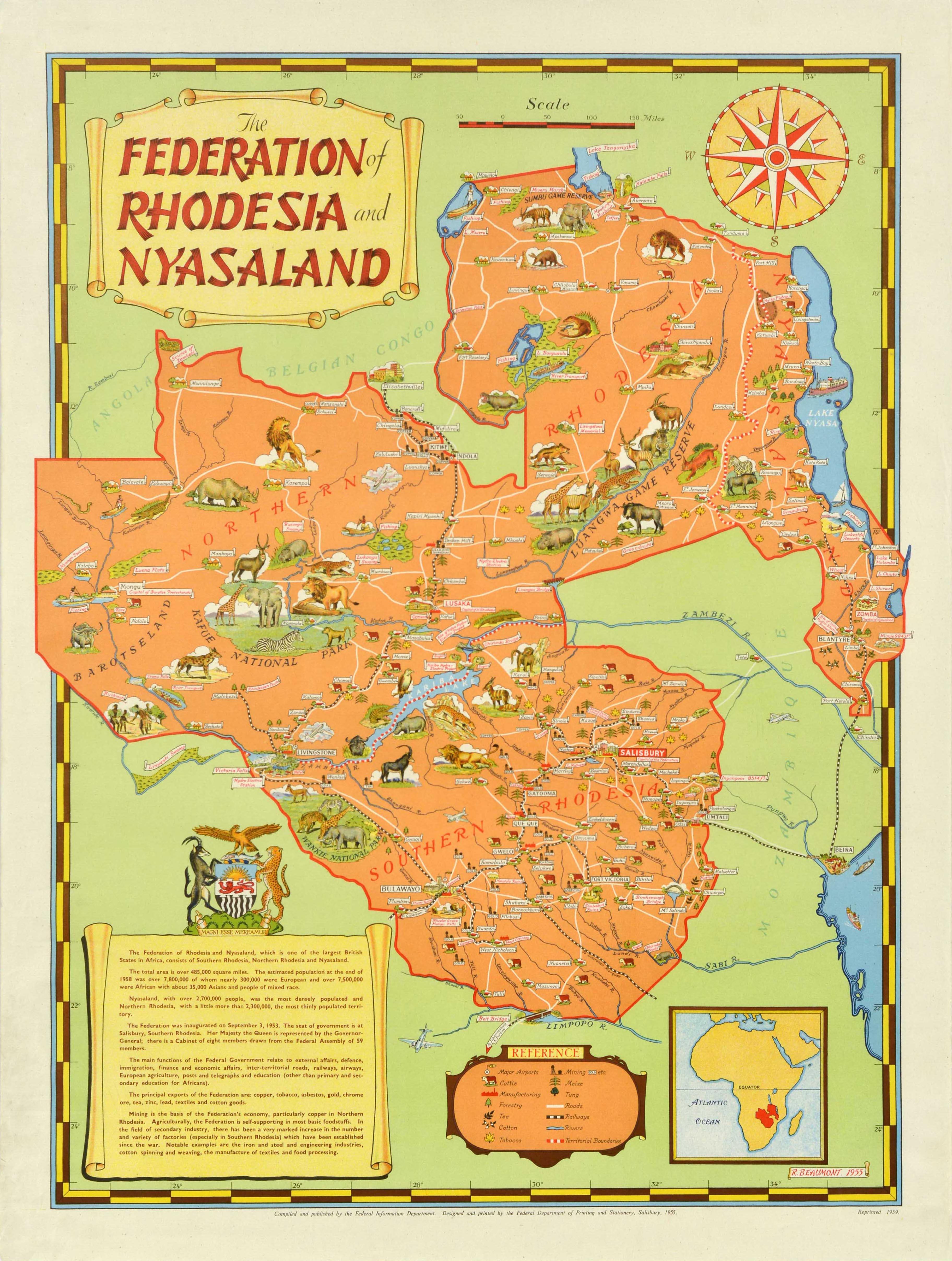 Unknown Print – Original-Vintage-Poster, „The Federation Of Rhodesia And Nyasaland Africa“, Karte