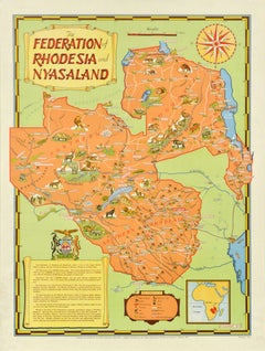 Original-Vintage-Poster, „The Federation Of Rhodesia And Nyasaland Africa“, Karte