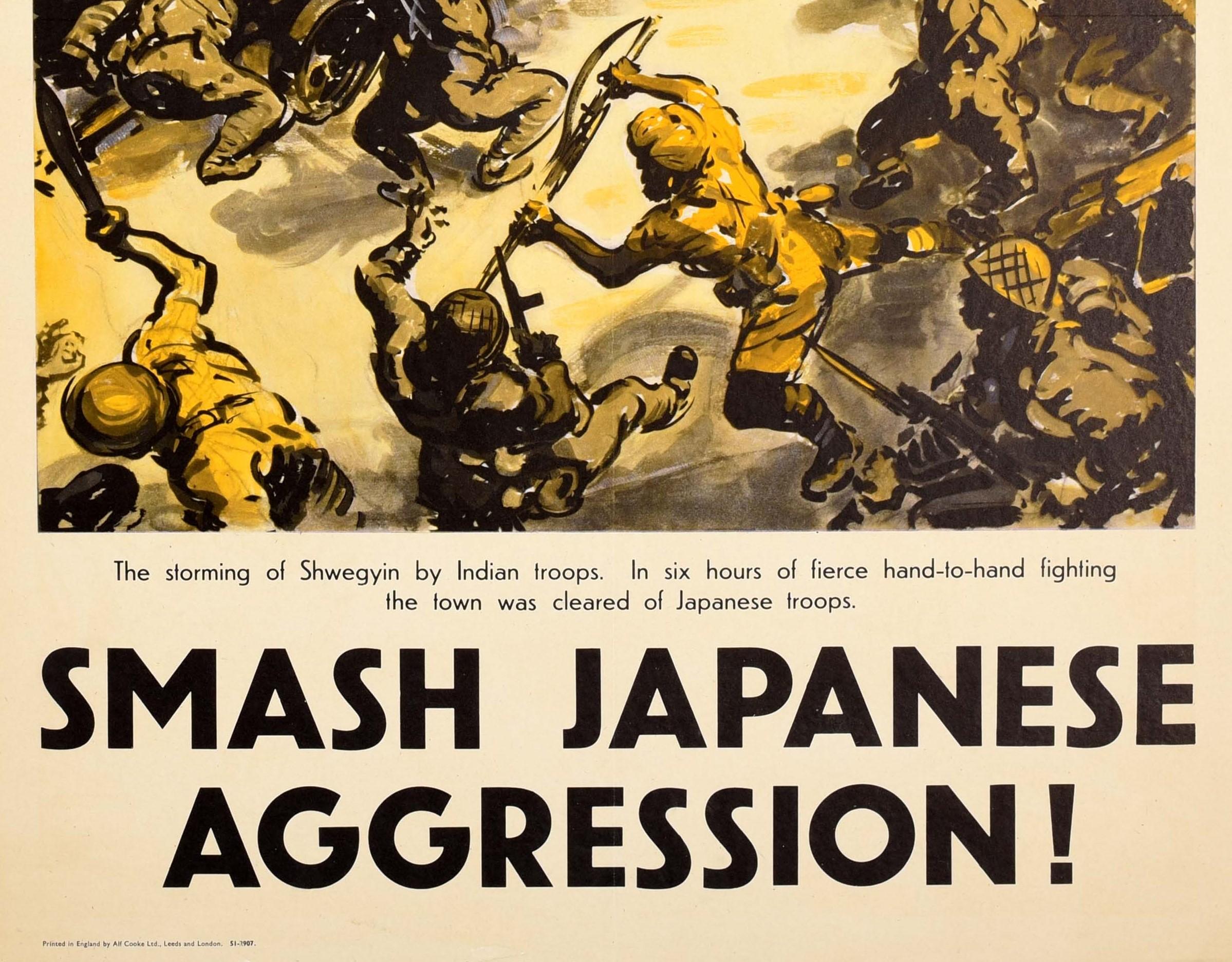 Póster original de época El asalto a Shwegyin por las tropas indias Batalla de la Segunda Guerra Mundial - Print Beige de Unknown