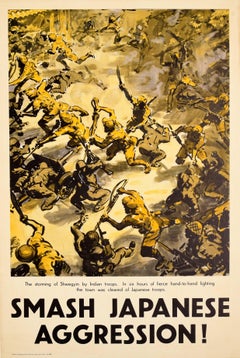 Original Vintage-Poster „The Storming Of Shwegyin“ von Indianer Truppen in der Schlacht von Shwegyin im Zweiten Weltkrieg