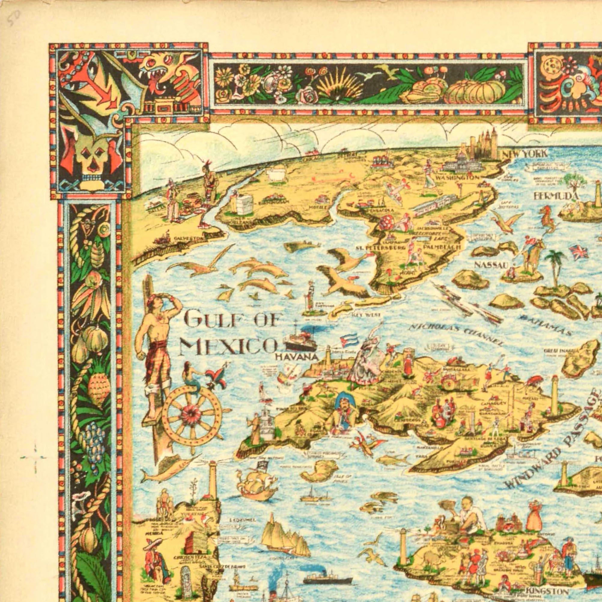 Póster Original Vintage El Mapa De La Historia De Las Indias Occidentales Motivo Artesanal Nativo - Print Beige de Unknown