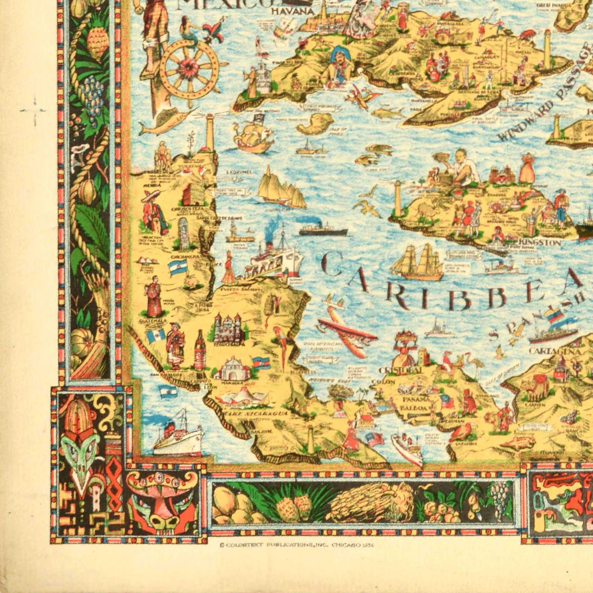 Póster Original Vintage El Mapa De La Historia De Las Indias Occidentales Motivo Artesanal Nativo en venta 1