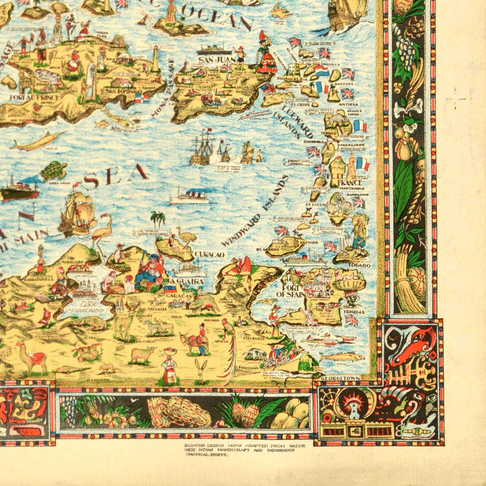 Póster Original Vintage El Mapa De La Historia De Las Indias Occidentales Motivo Artesanal Nativo en venta 2