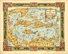 Original Vintage Poster The Story Map Of The West Indies Native Handicraft Motif