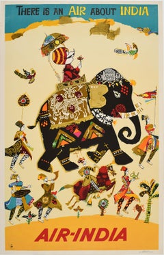 Original Retro Poster There Is An Air About India Air India Maharajah Elephant
