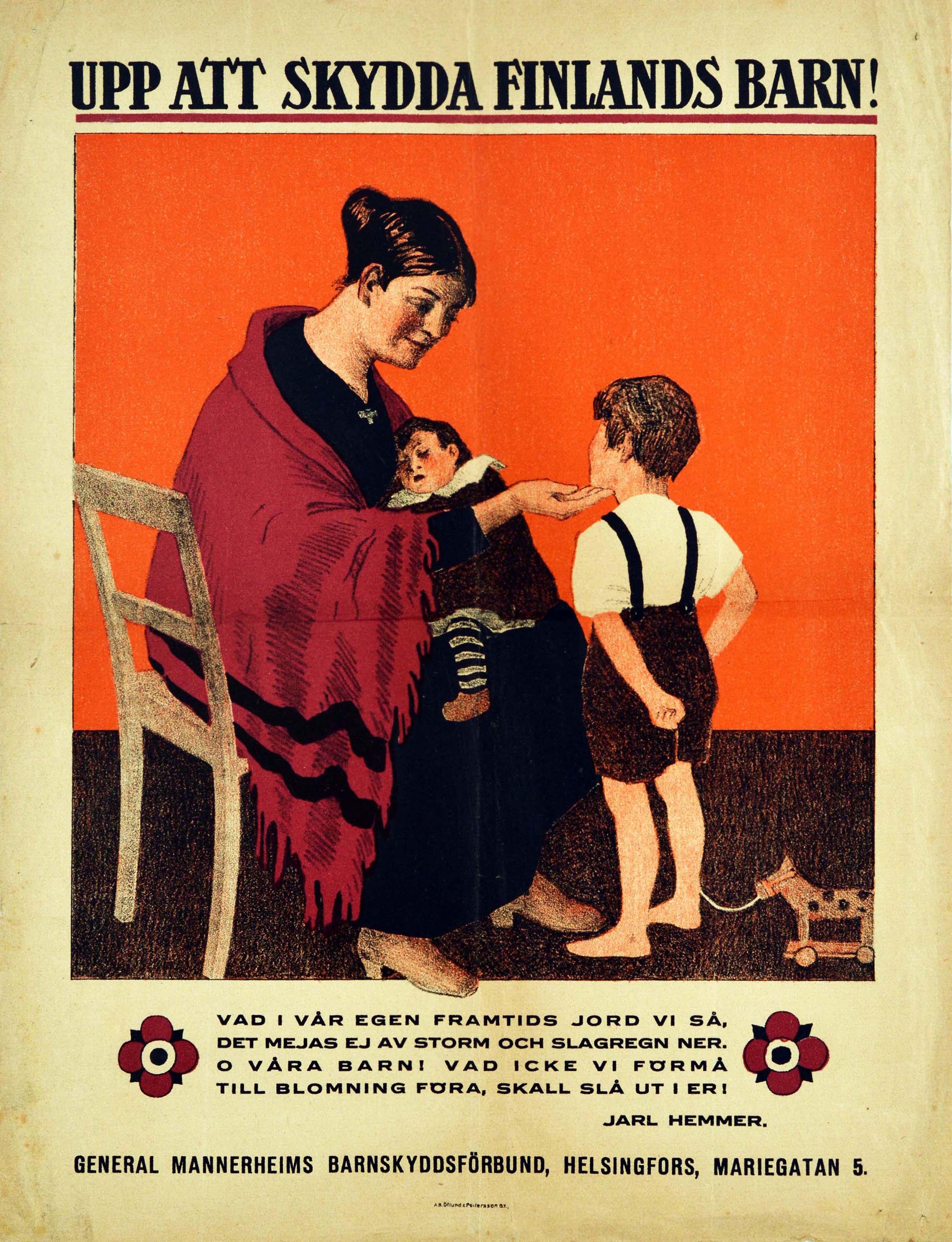 Unknown Print - Original Vintage Poster To Protect The Children Of Finland Baby Child Welfare