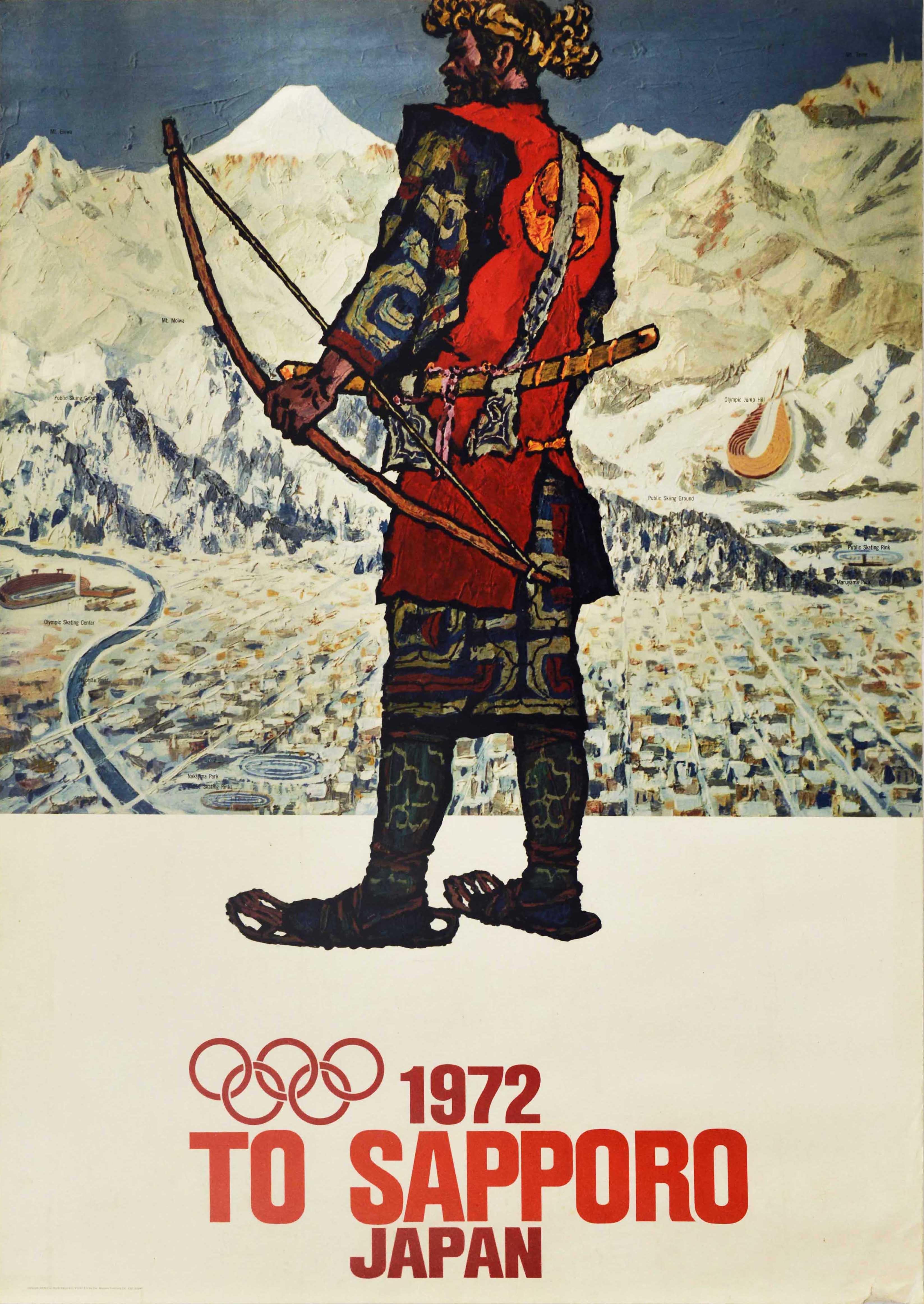Unknown Print - Original Vintage Poster To Sapporo Japan 1972 Winter Olympic Games Warrior Art