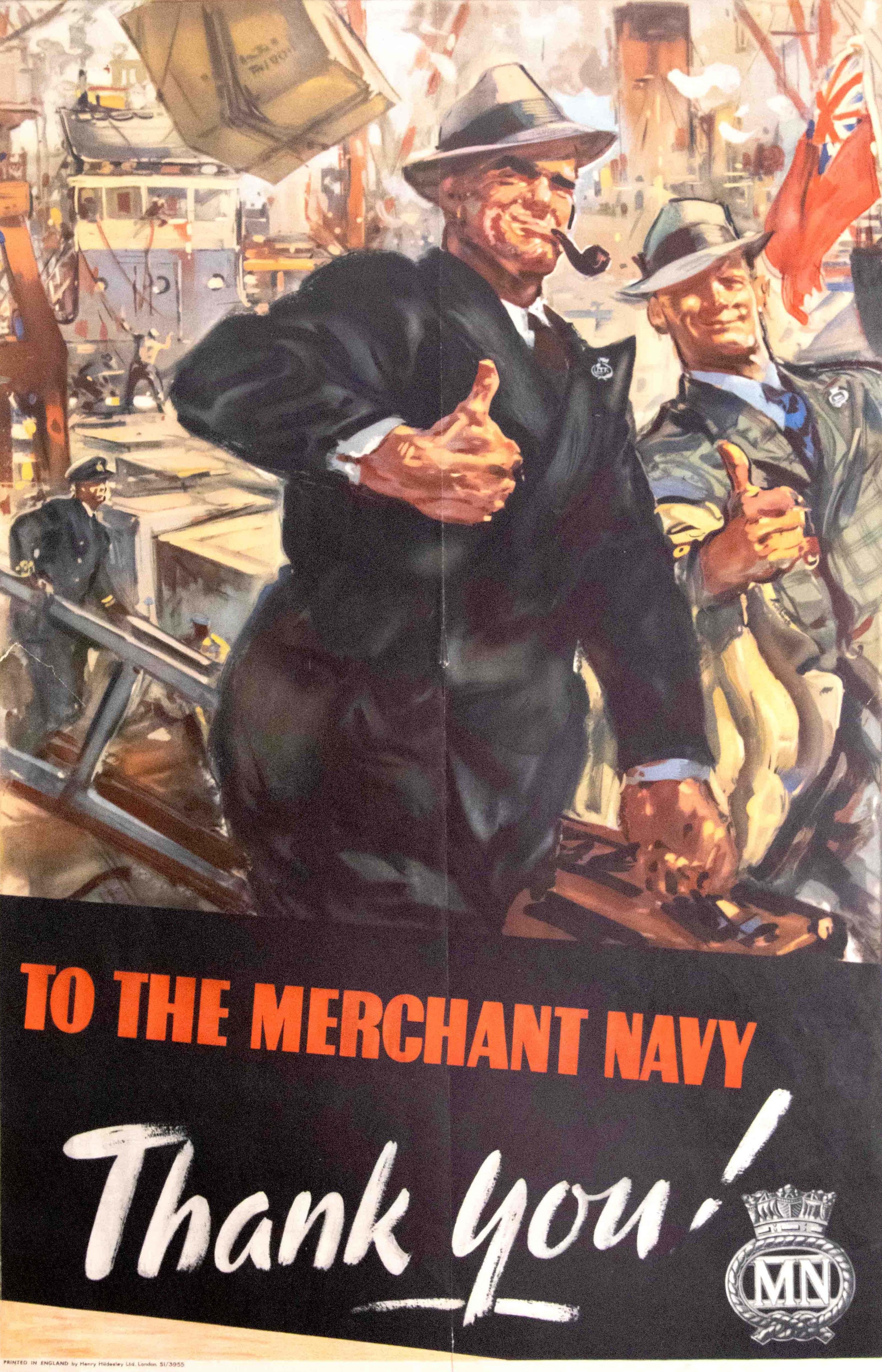Unknown Print - Original Vintage Poster To The Merchant Navy Thank You WWII Thumbs Up Artwork