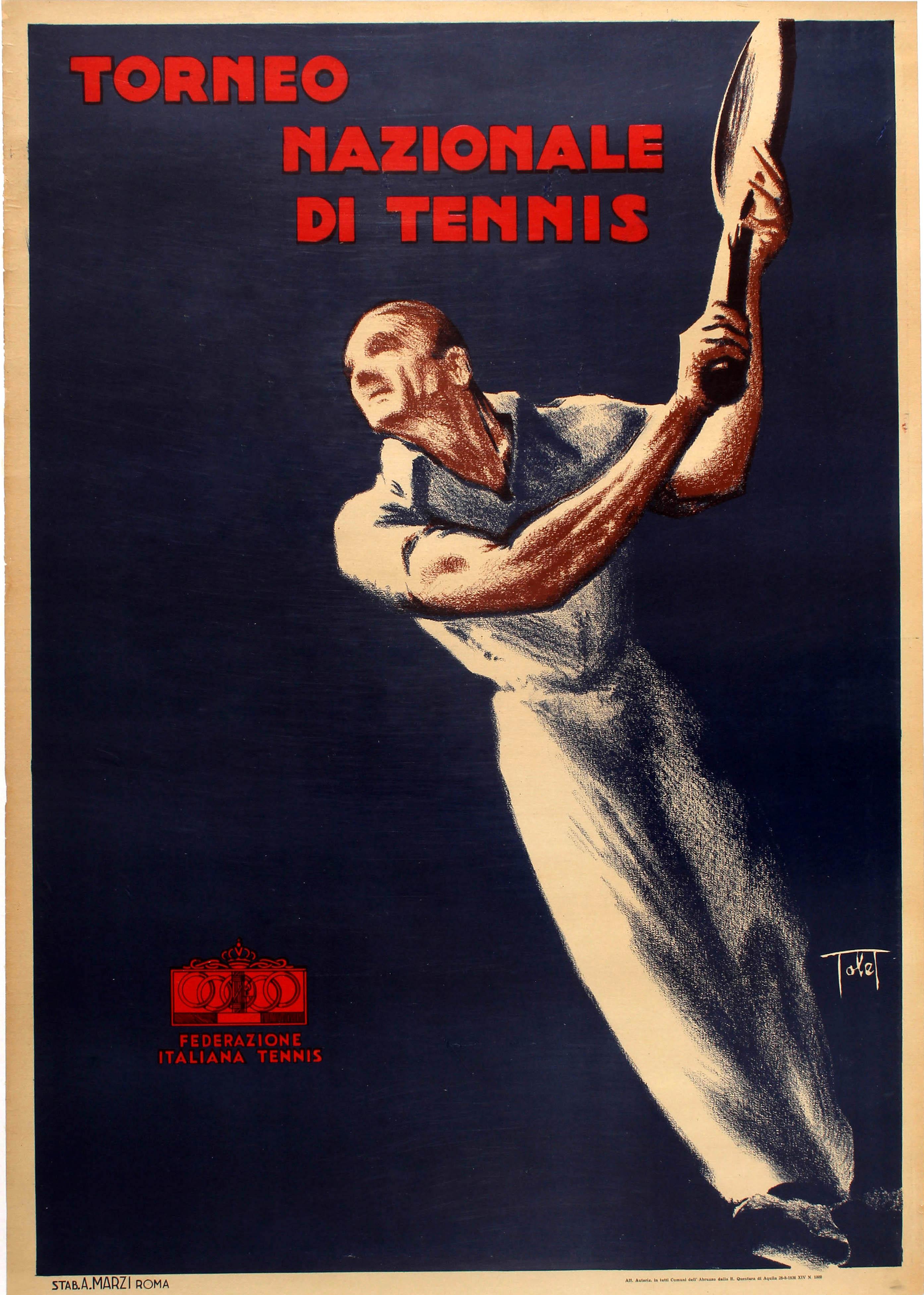 Affiche rétro originale du tournoi de tennis Torneo Nazionale Di Tennis, Italie, événement sportif 