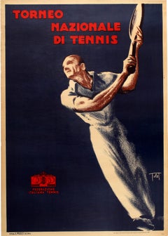 Original-Vintage-Poster Torneo Nazionale Di Tennis, Tennisturnier, Italien, Sportveranstaltung 