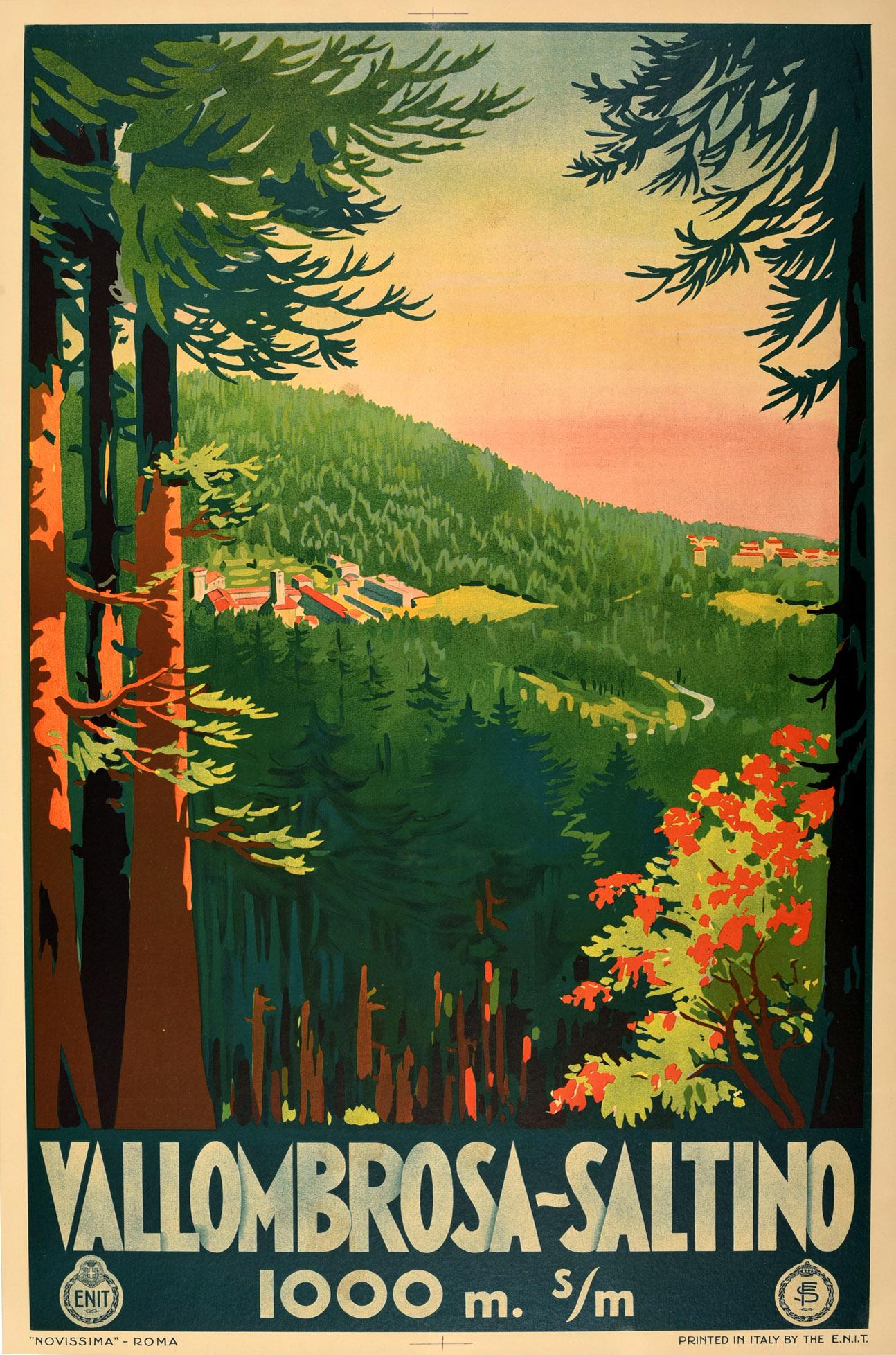 Unknown Print - Original Vintage Poster Vallombrosa Saltino Tuscany Forest Railway Travel ENIT