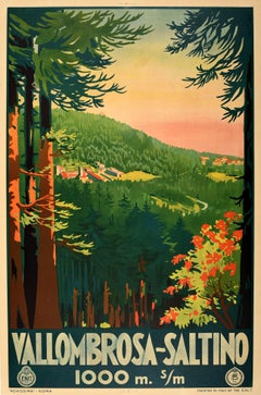 Original Vintage Poster Vallombrosa Saltino Tuscany Forest Railway Travel ENIT