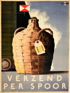 Original Vintage Poster Verzend Per Spoor Express Goods By Rail Wine Den Haag