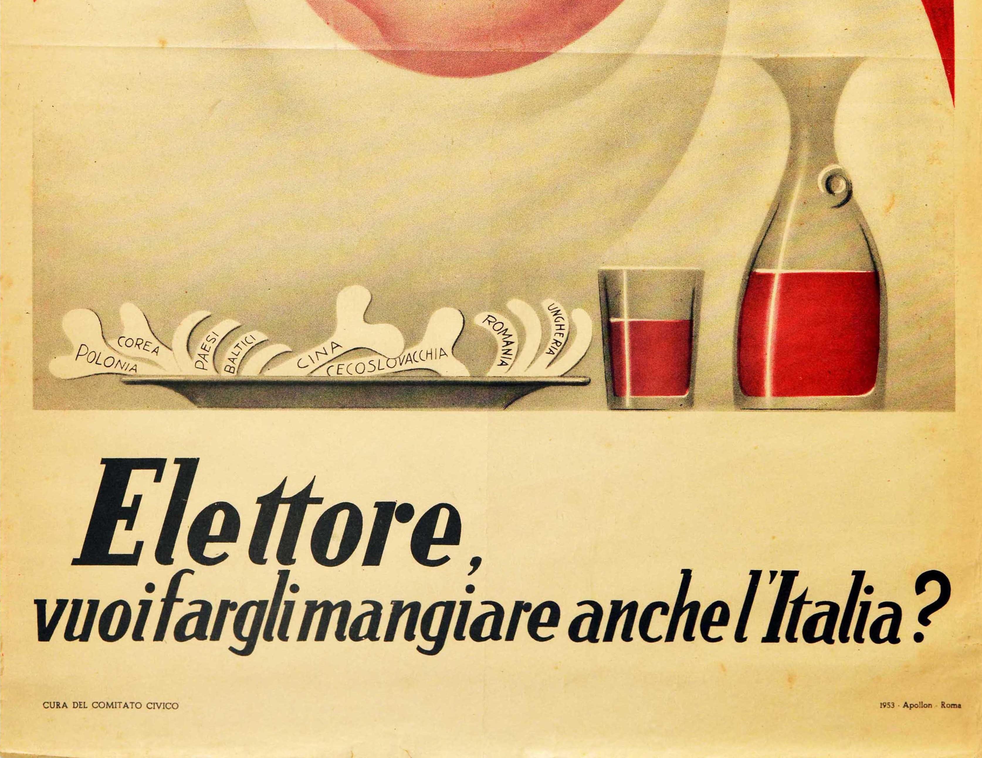 Cartel Vintage Original Votante ¿Quieres darle de comer Italia Elecciones Malenkov - Print Naranja de Unknown