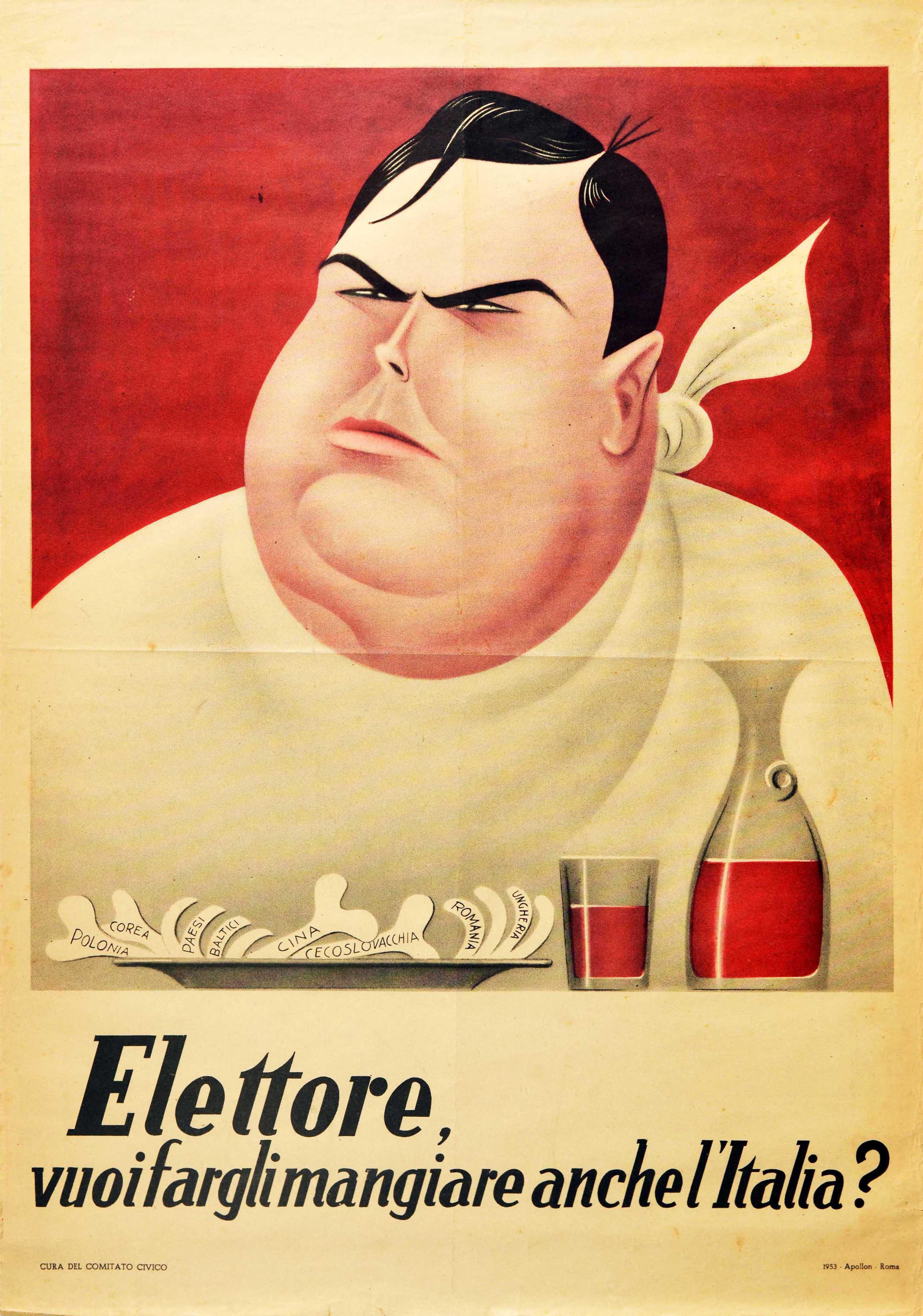 Unknown Print - Original Vintage Poster Voter Do You Want To Feed Him Italy Elections Malenkov