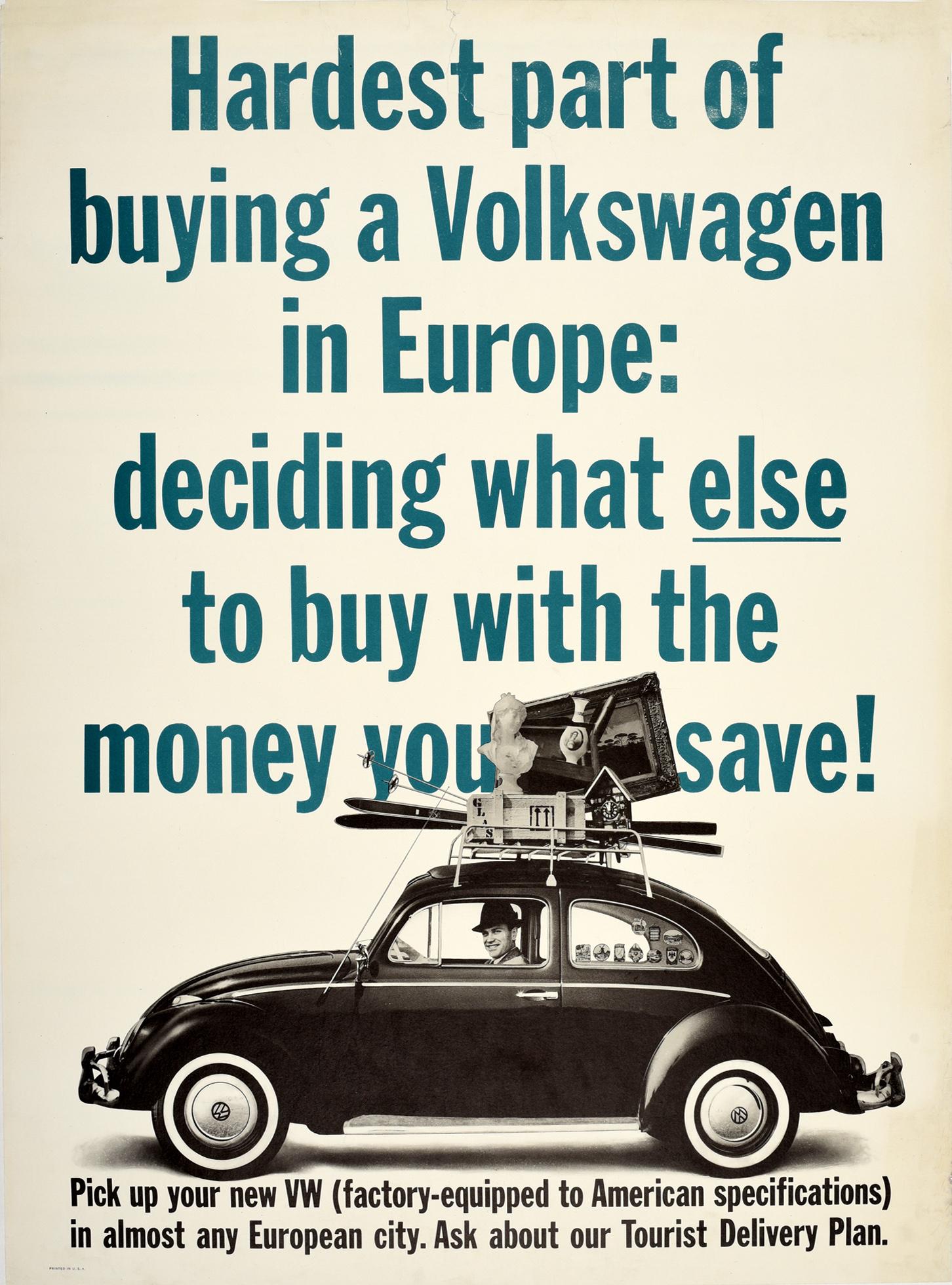 Unknown Print - Original Vintage Poster VW Beetle Car Showroom Ad Buying A Volkswagen In Europe
