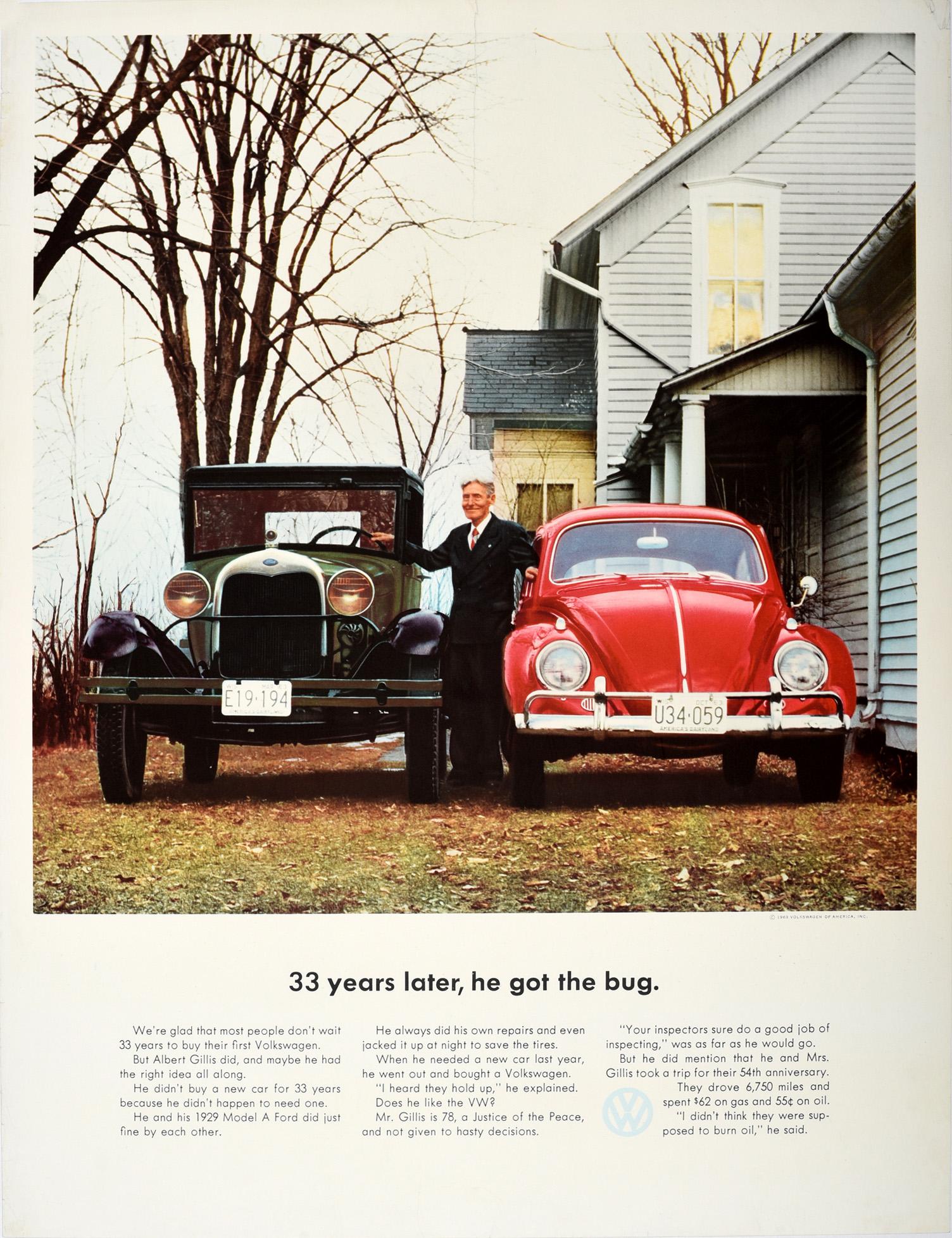 Unknown Print - Original Vintage Poster VW Bug Ford Model A Volkswagen Beetle Car Showroom Ad