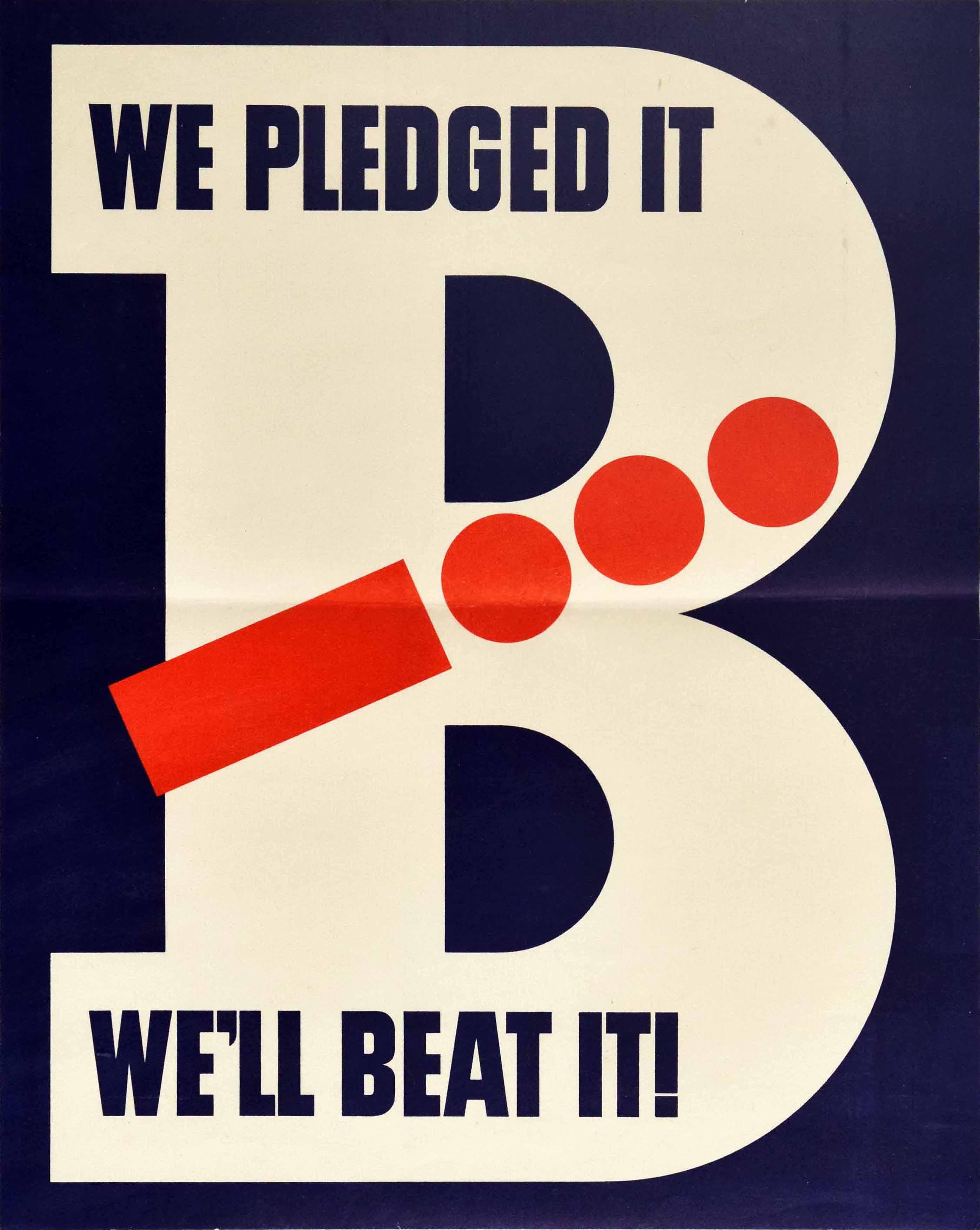 Unknown Print - Original Vintage Poster We Pledged It We'll Beat It WWII Victory Morse Design