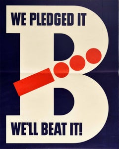 Original Vintage Poster We Pledged It We'll Beat It WWII Victory Morse Design