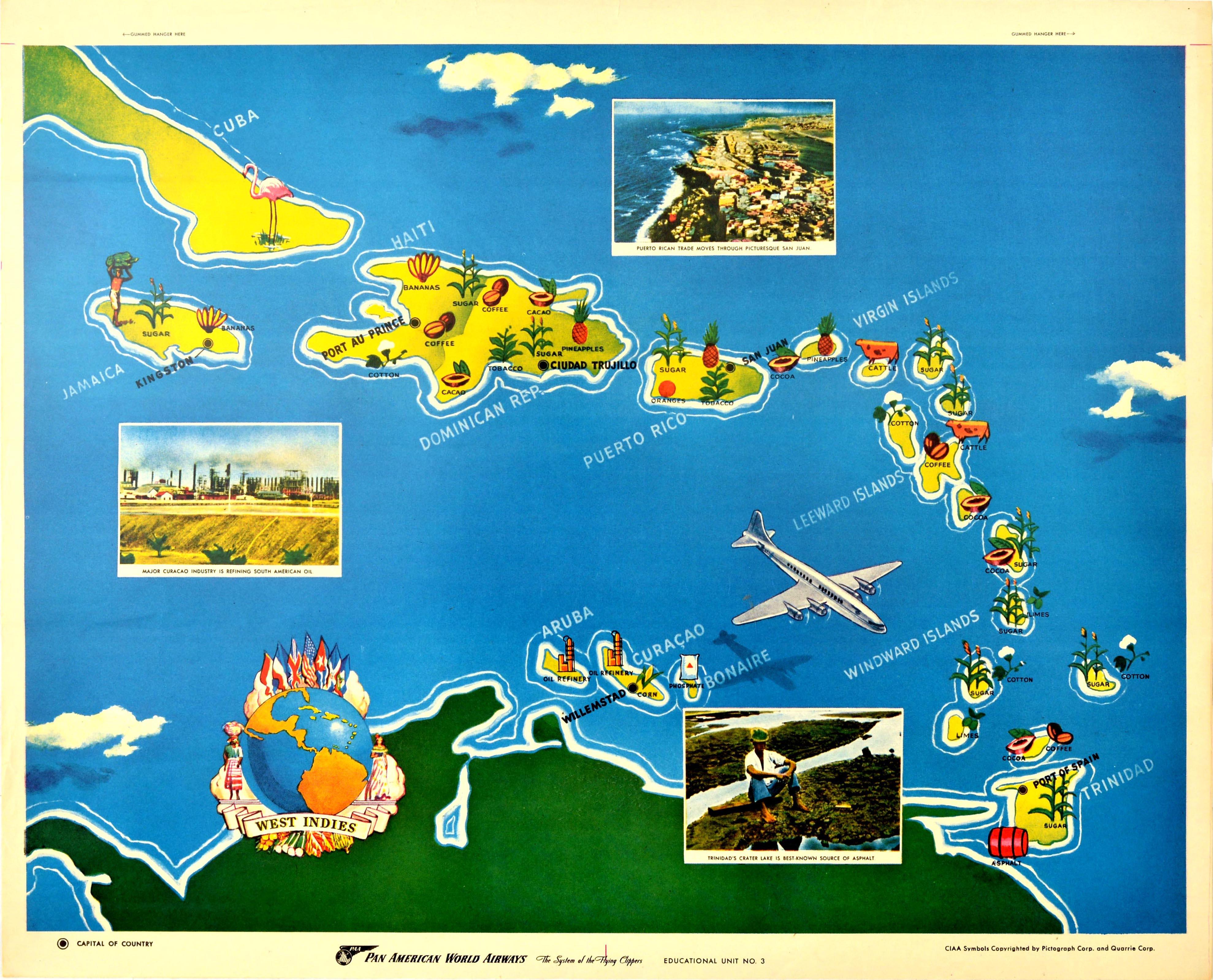 Unknown Print - Original Vintage Poster West Indies Pan American Airways Educational Travel Map