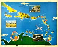 Original Vintage Poster West Indies Pan American Airways Educational Travel Map