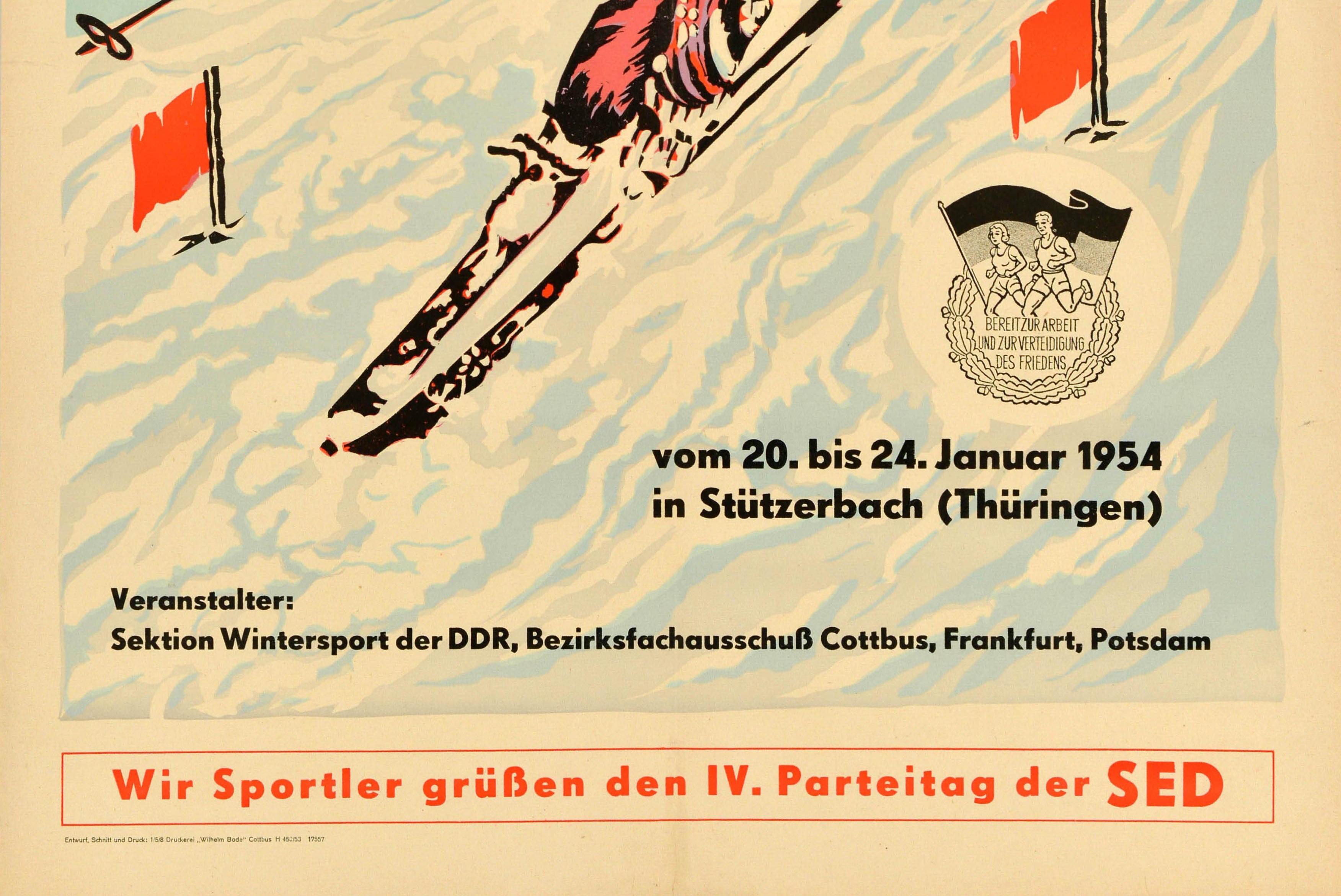 Original Vintage Poster Winter Sport Meisterschaften Championship Ski Slalom Art - Beige Print by Unknown