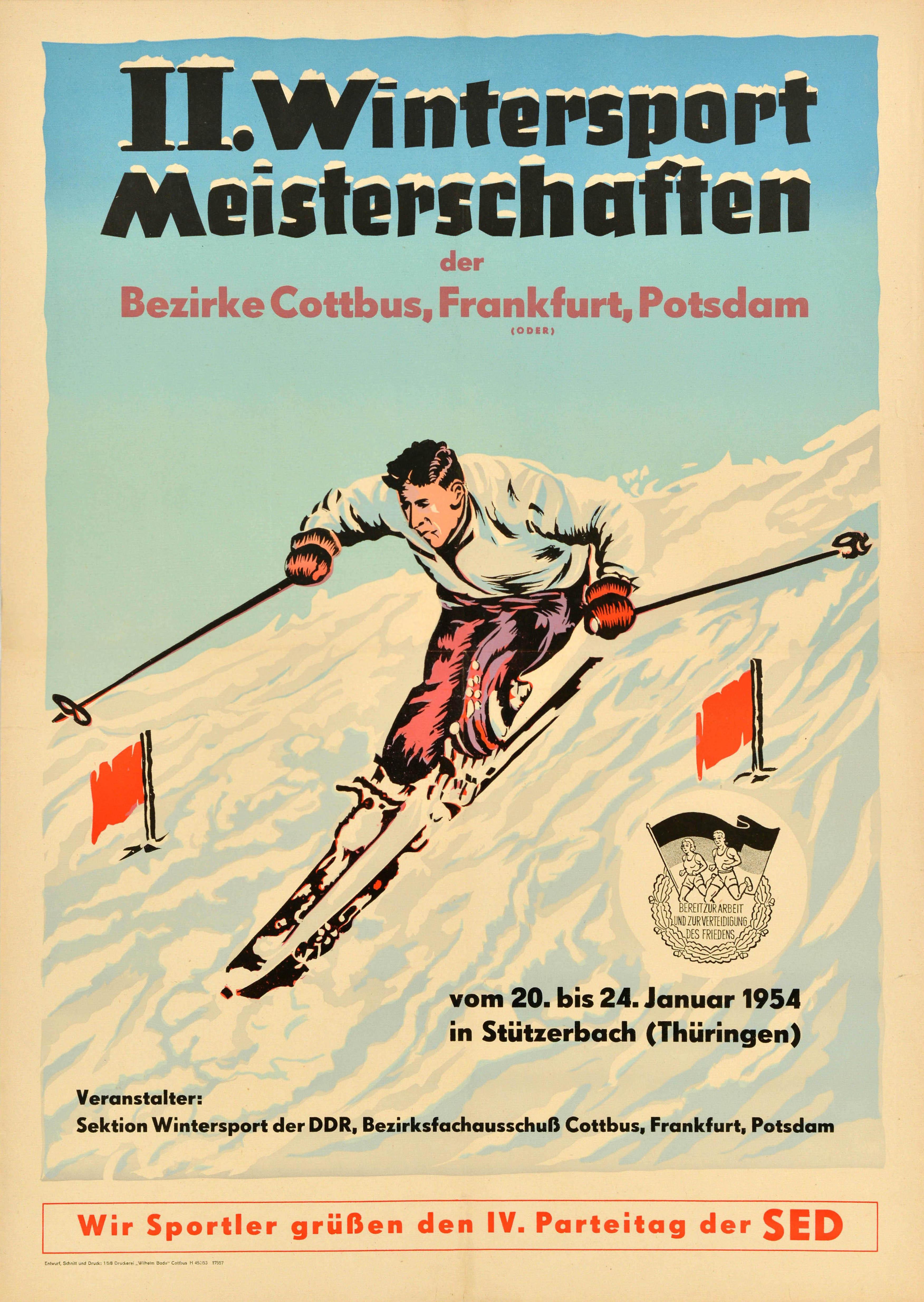 Unknown Print – Original-Vintage-Poster, Wintersportmeisterschaften, Skirennen, Kunst