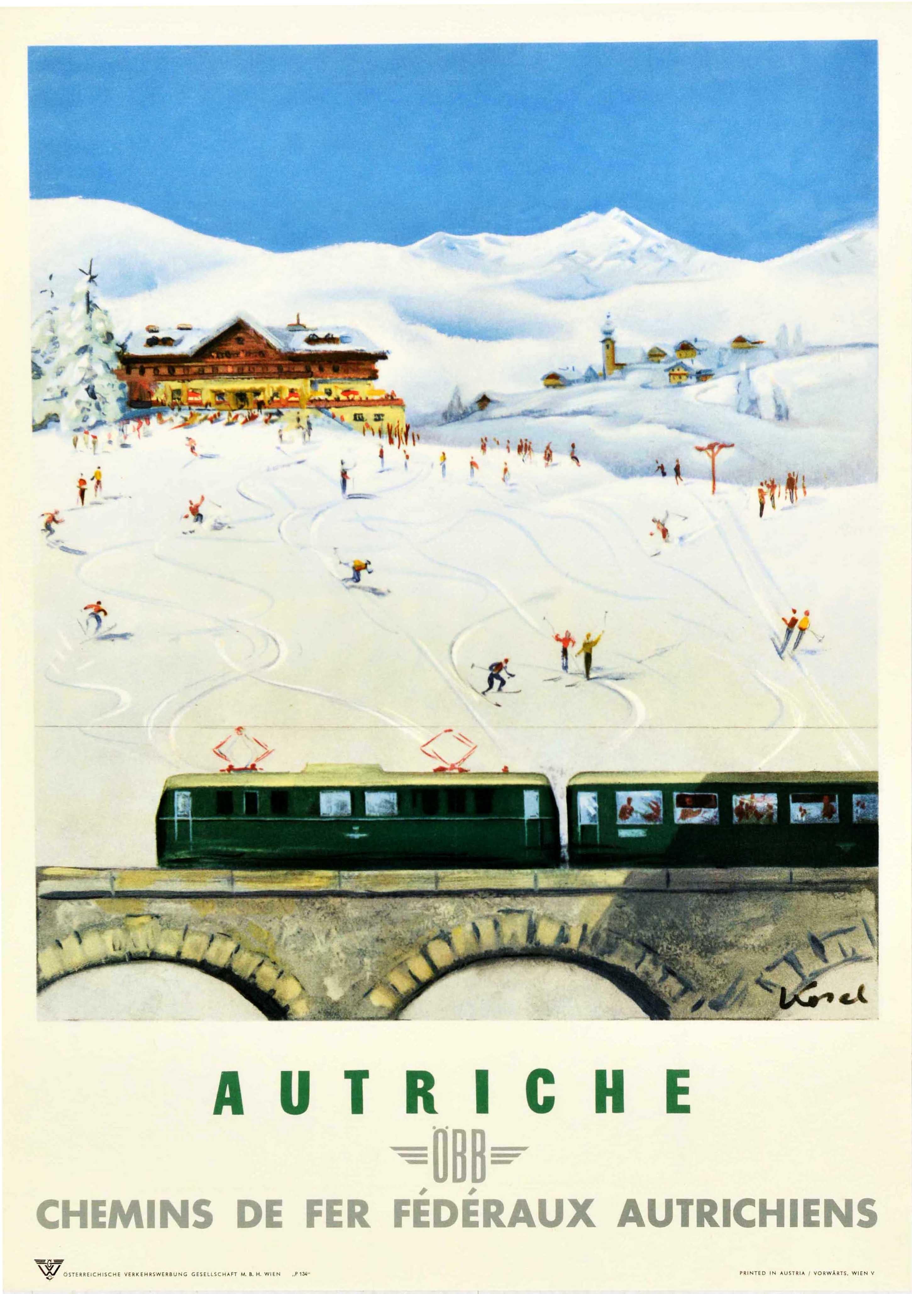 Unknown Print – Original-Vintage-Poster, Wintersport, Ski, Österreich, Autriche, OBB, Eisenbahn, Reise, Kunst
