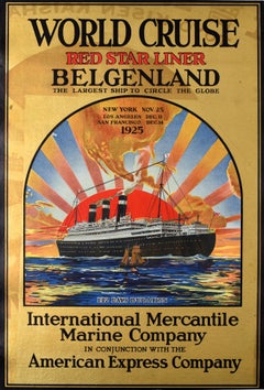 Original Vintage-Poster World Cruise Red Star Line Belgenland Luxus-Reiseschiff