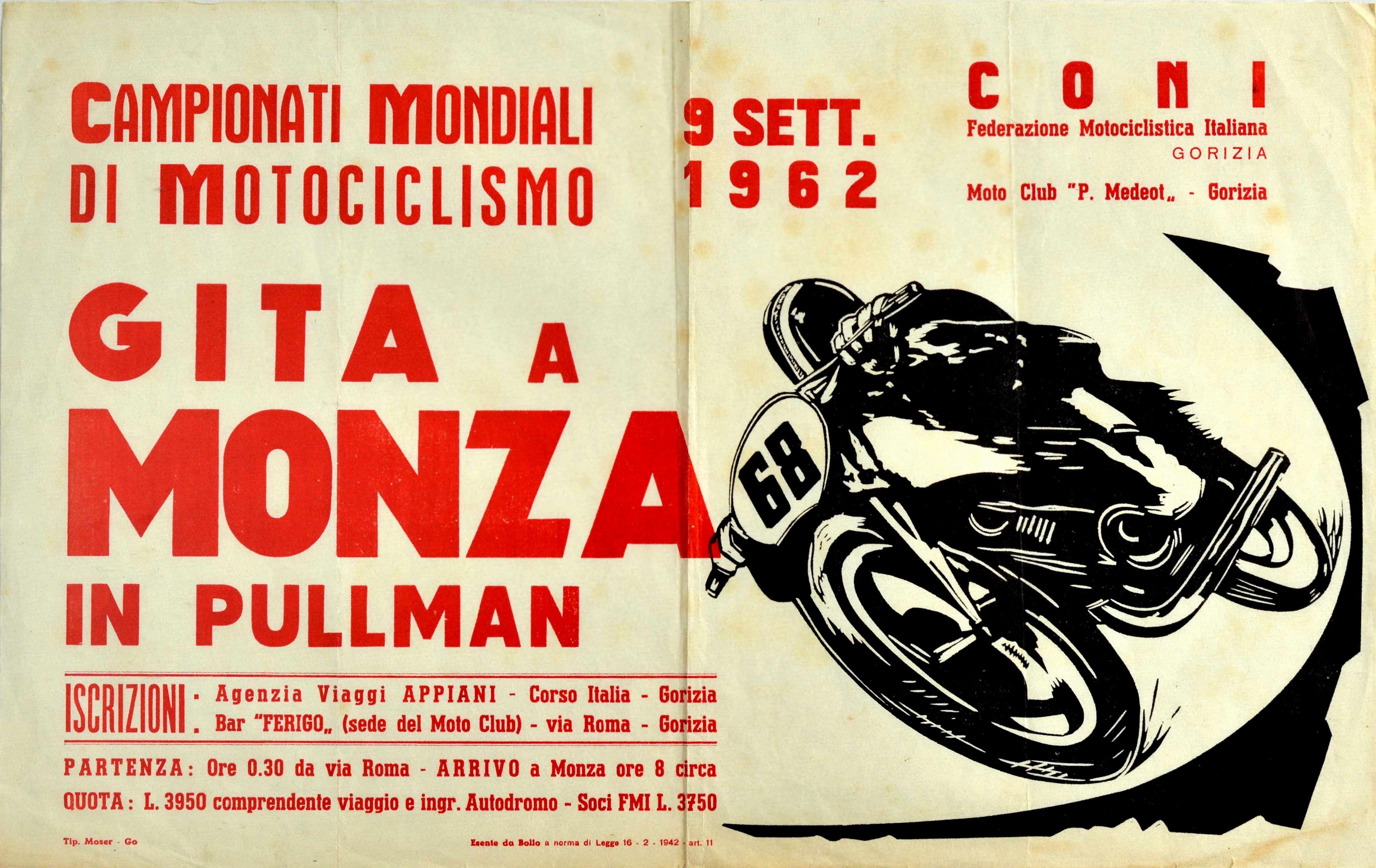 Unknown Print - Original Vintage Poster World Motorcycling Championships Monza 1962 Sport Event