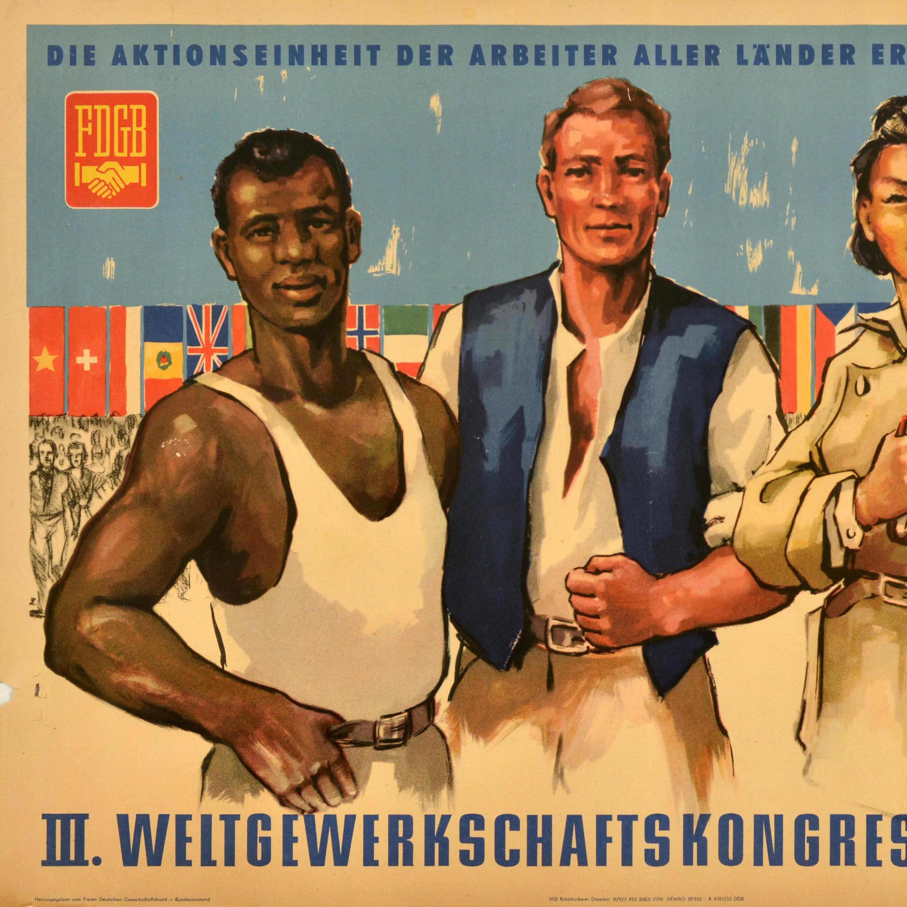 Poster originale d'epoca Congresso sindacale mondiale di Vienna Unità dei lavoratori FDGB WGB - Print Marrone di Unknown