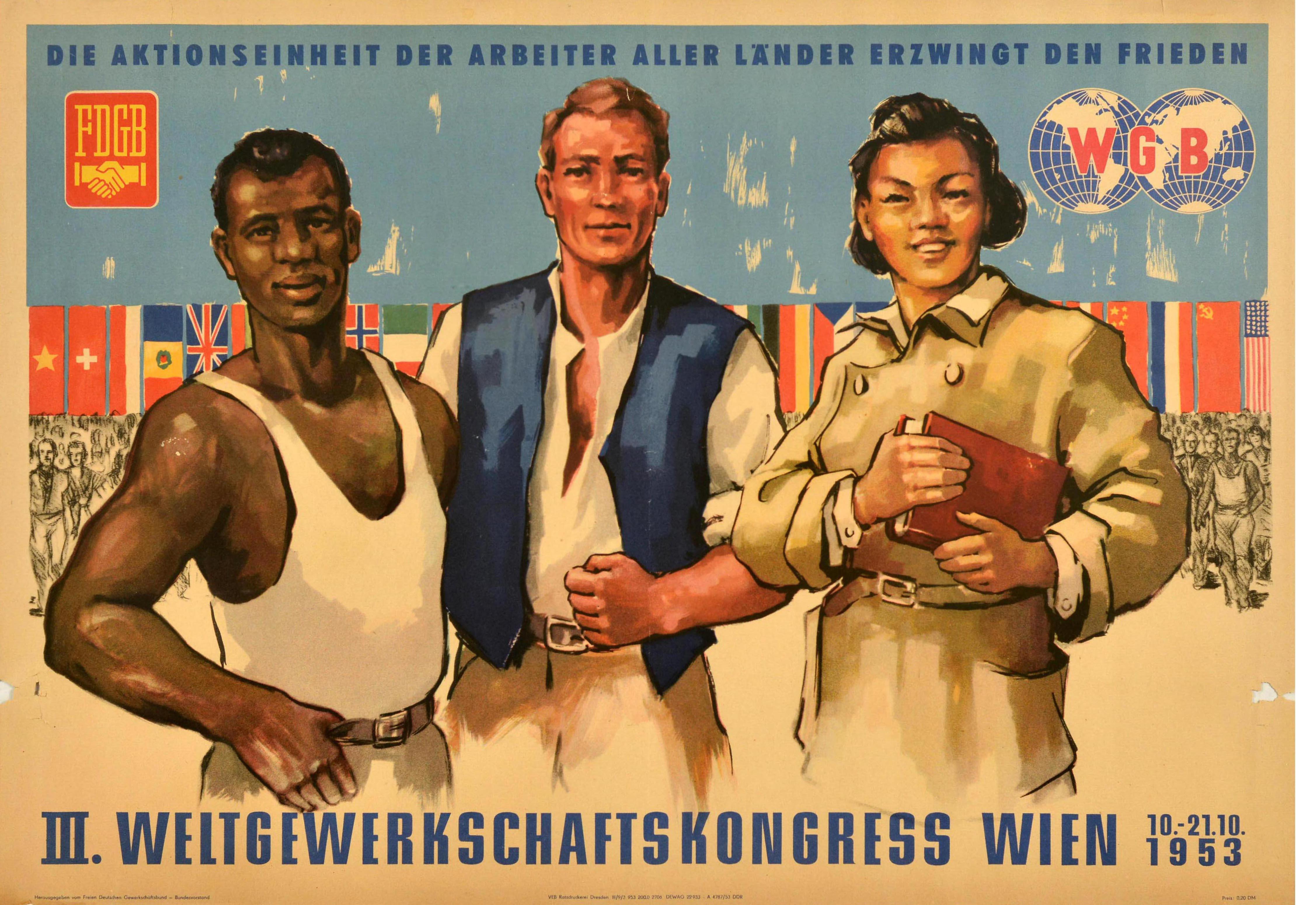 Print di Unknown - Poster originale d'epoca Congresso sindacale mondiale di Vienna Unità dei lavoratori FDGB WGB