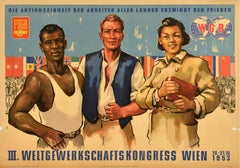 Poster originale d'epoca Congresso sindacale mondiale di Vienna Unità dei lavoratori FDGB WGB
