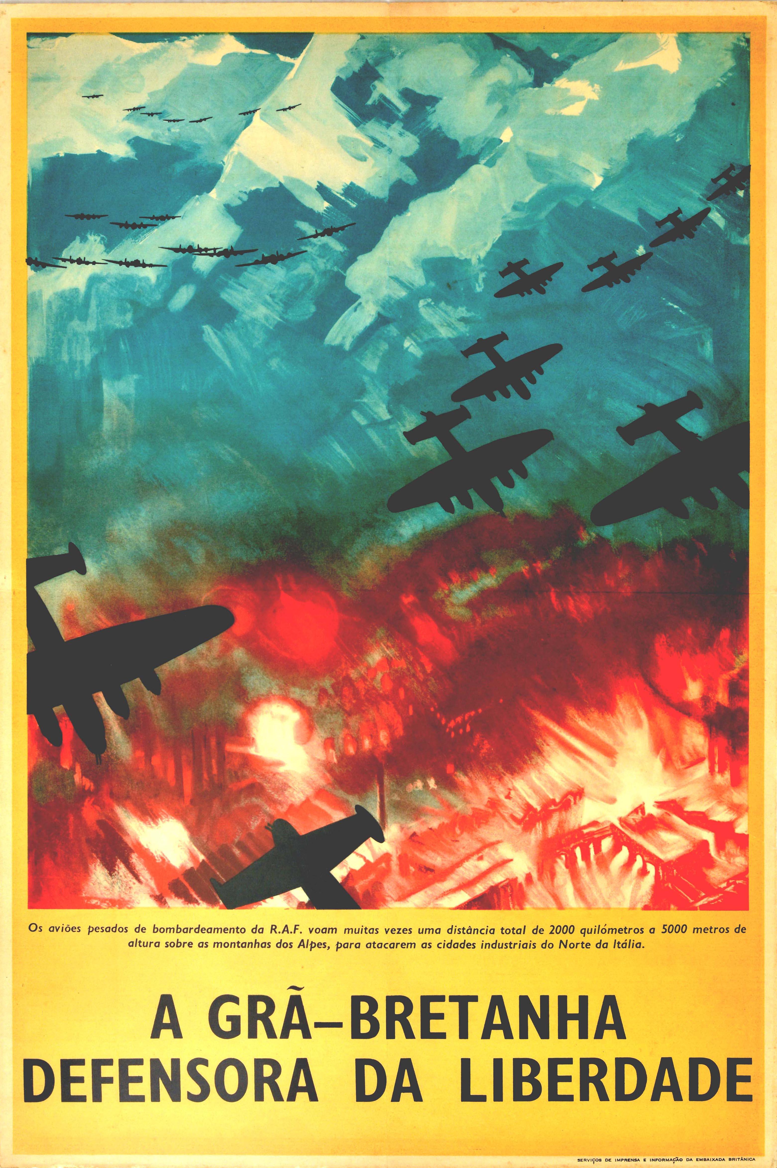Unknown Print - Original Vintage Poster WWII Defender Of Freedom RAF Bombers Italian Alps Planes