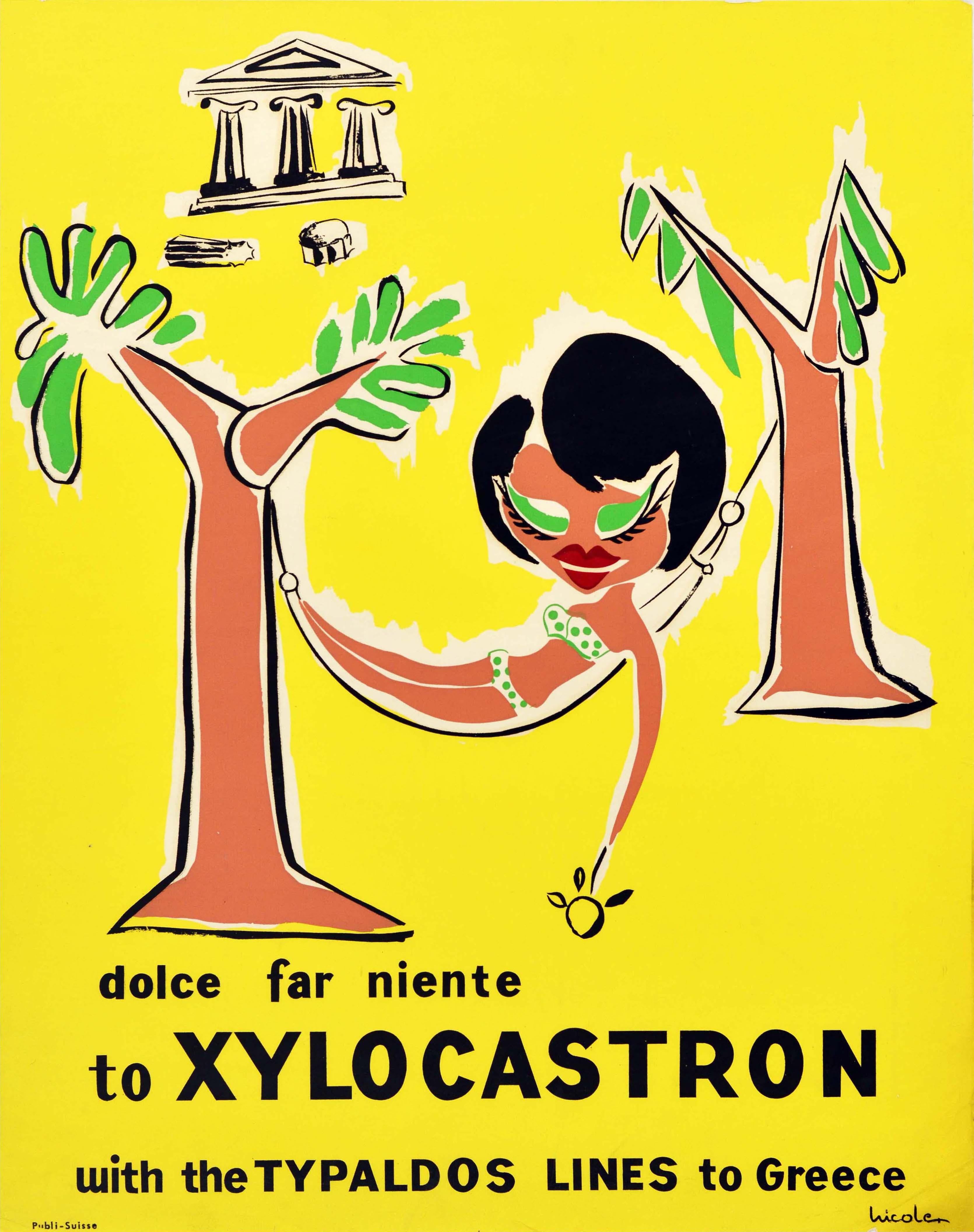 Unknown Print - Original Vintage Poster Xylocastron Greece Holiday Cruise Travel Typaldos Lines