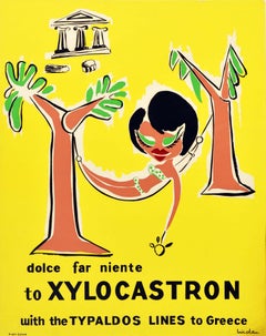 Original Vintage Poster Xylocastron Greece Holiday Cruise Travel Typaldos Lines