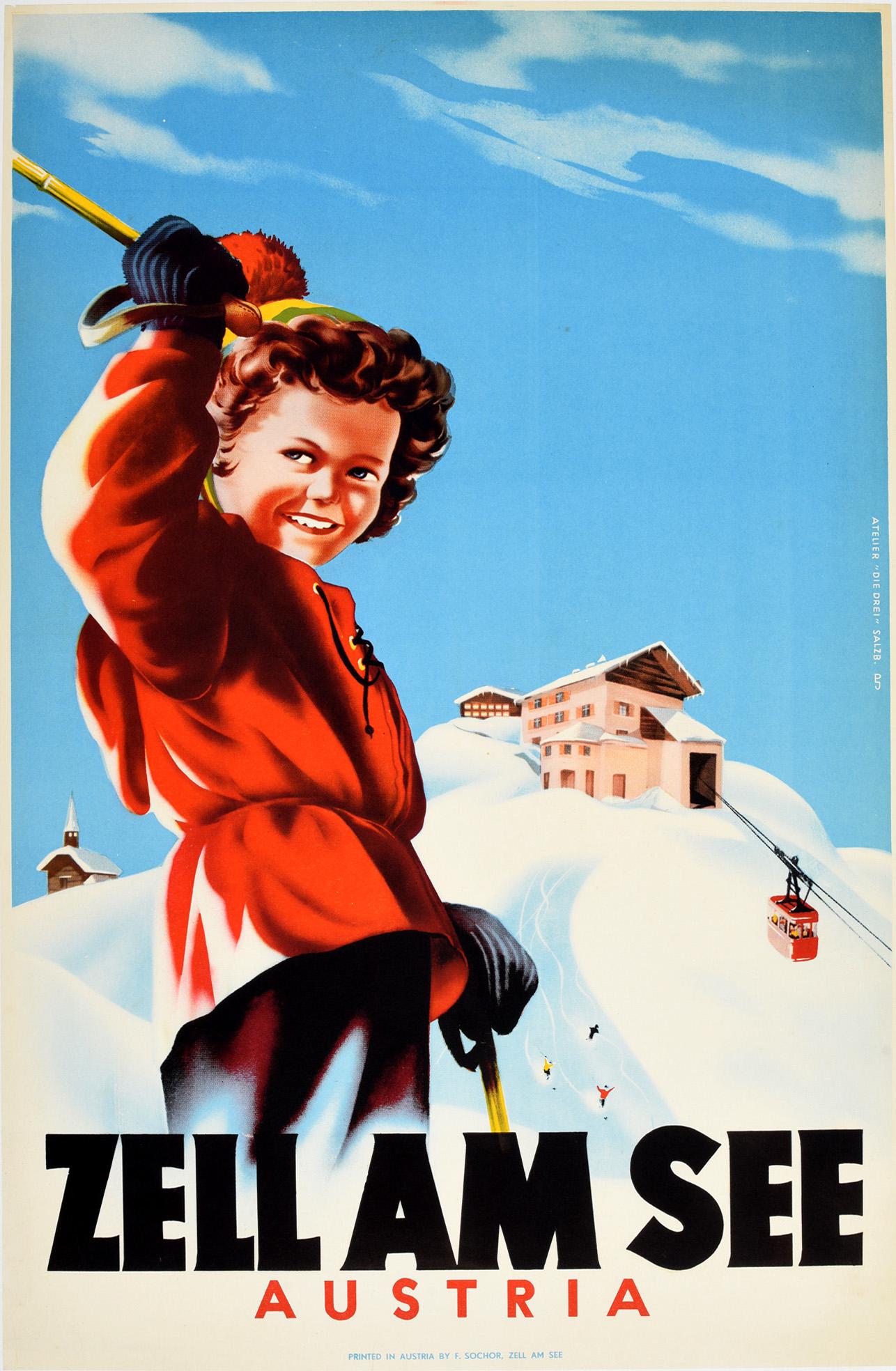 Unknown Print - Original Vintage Poster Zell Am See Austria Mountain Winter Sport Skiing Travel