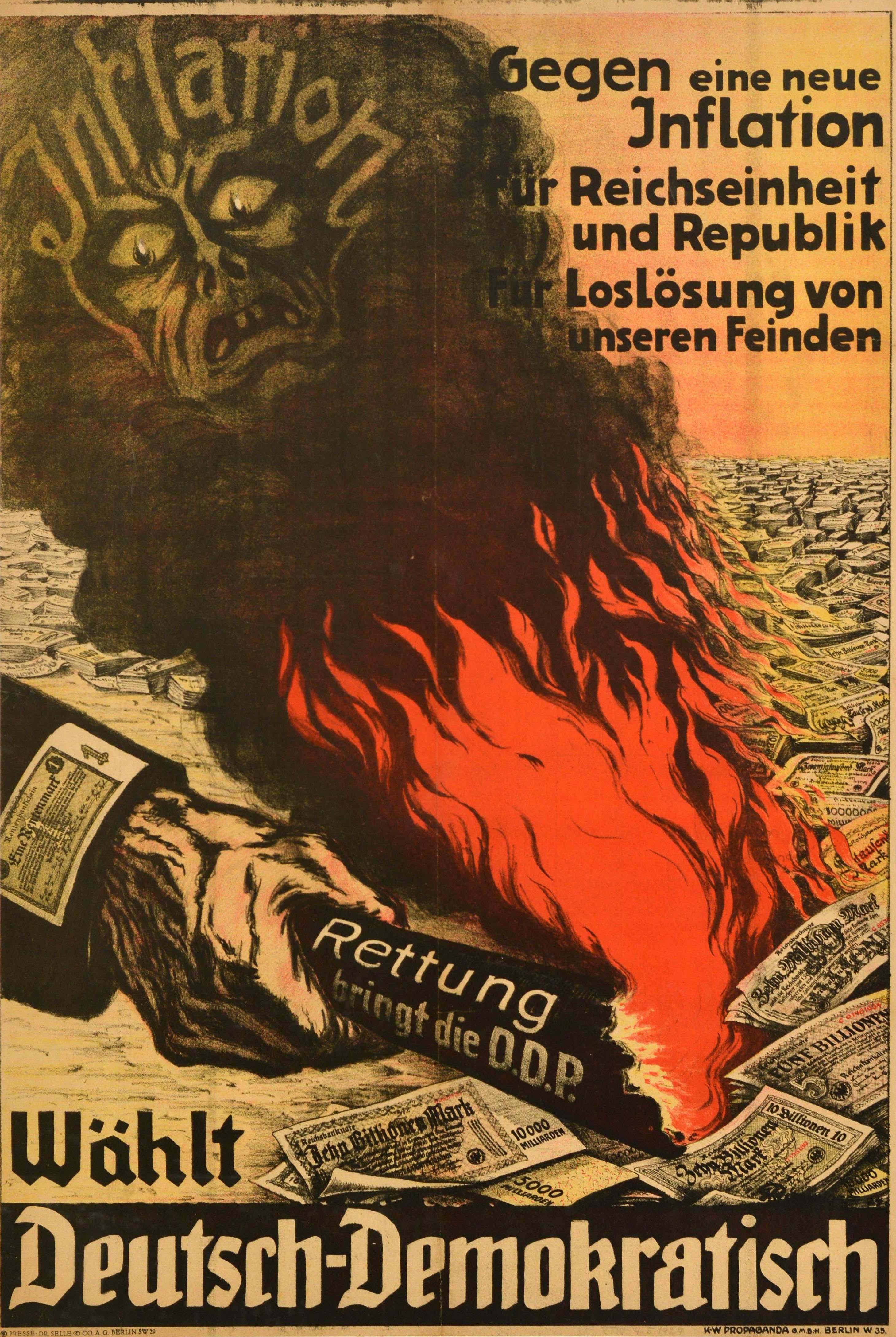 Unknown Print - Original Vintage Propaganda Election Poster Vote German Democratic DDP Inflation