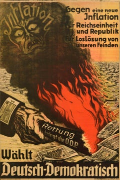 Affiche de propagande vintage originale des élections démocratiques allemandes, démocratique allemande, Inflation